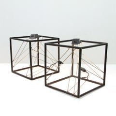 Pair of Postmodern Square Black Italian Table Lamps by Kodak, 1980s