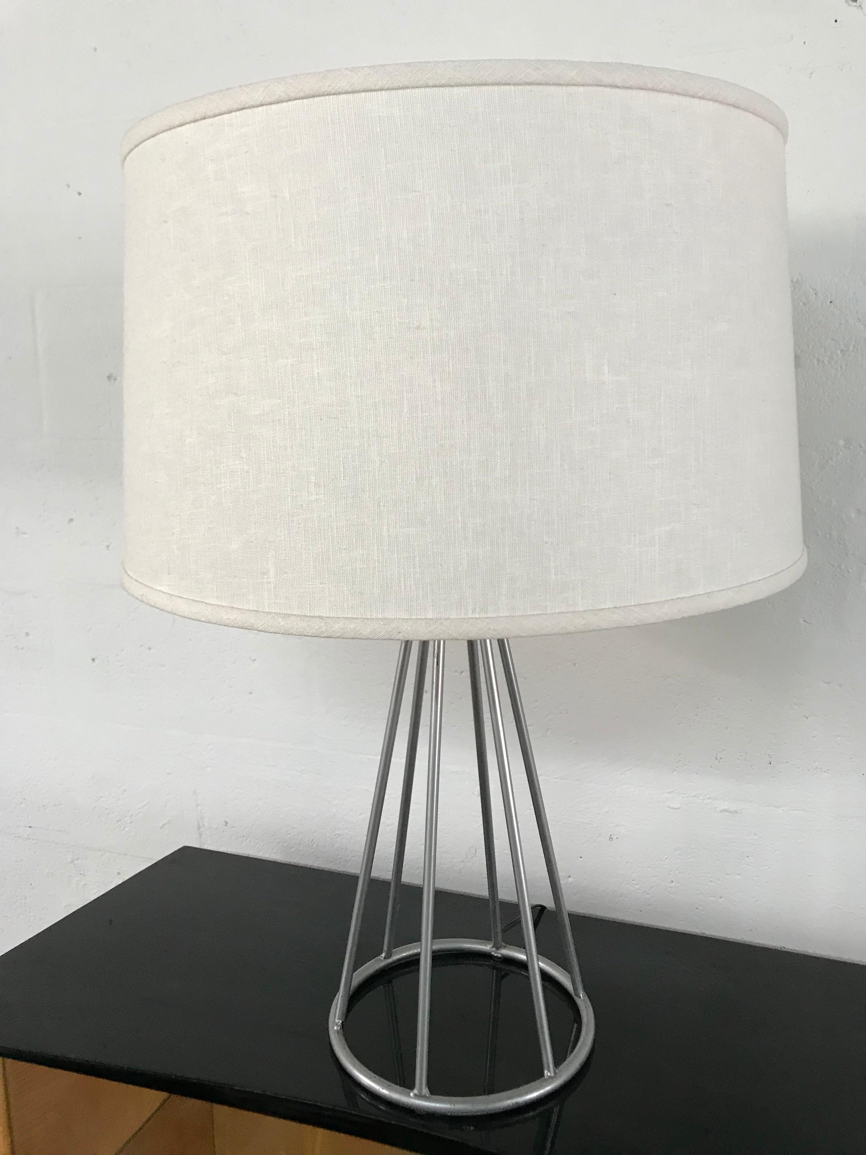 Postmodern steel frame lamps, architectural detail, in original grey powder coated finish.

Shade is for display purposes only.