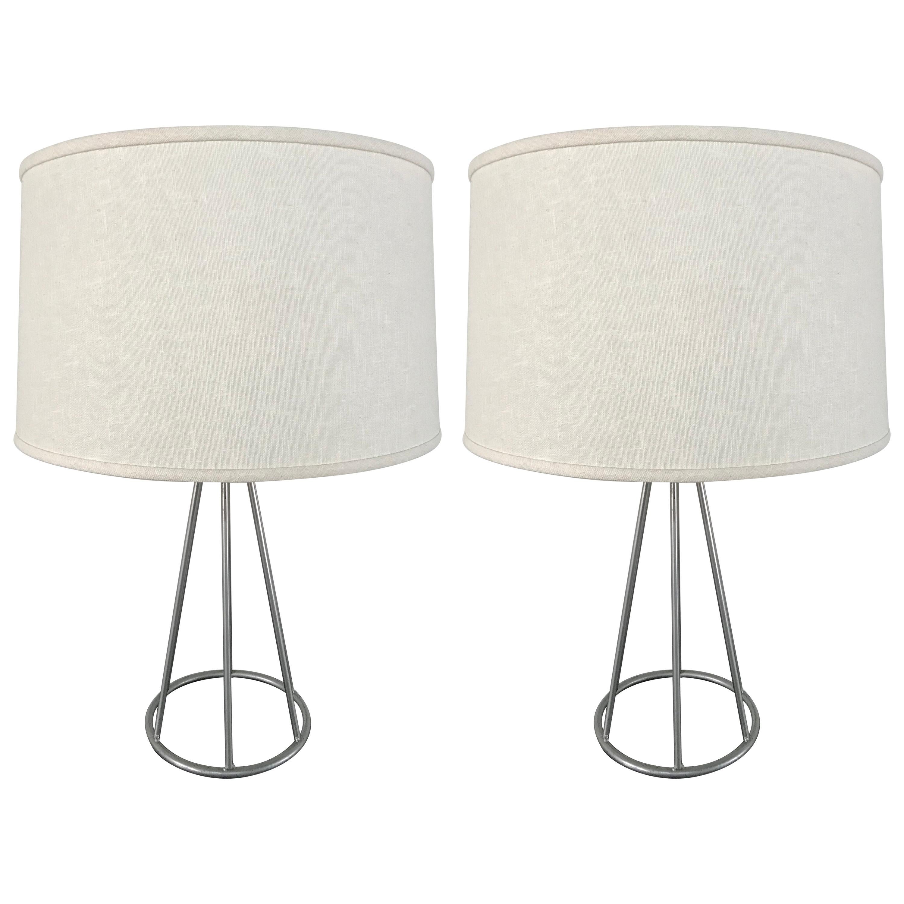 Pair of Postmodern Steel Frame Lamps For Sale