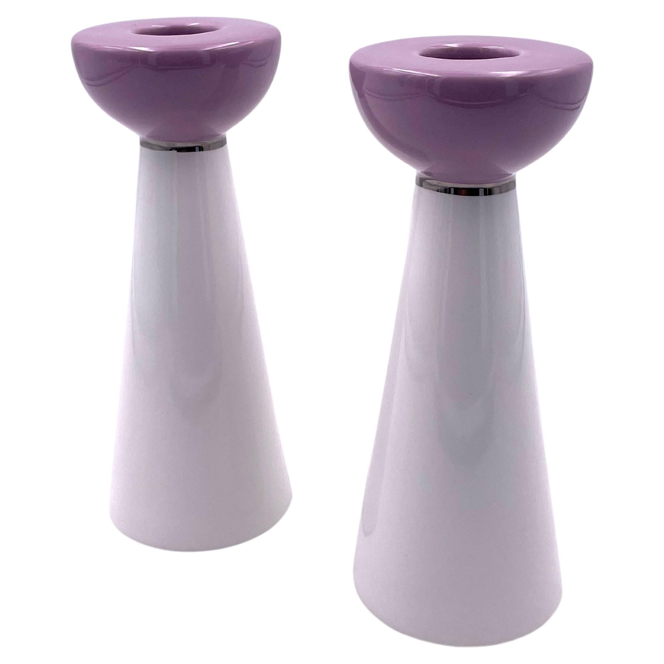 Pair of Postmodern Style Candleholders Designed by Kate Spade for Lenox For Sale