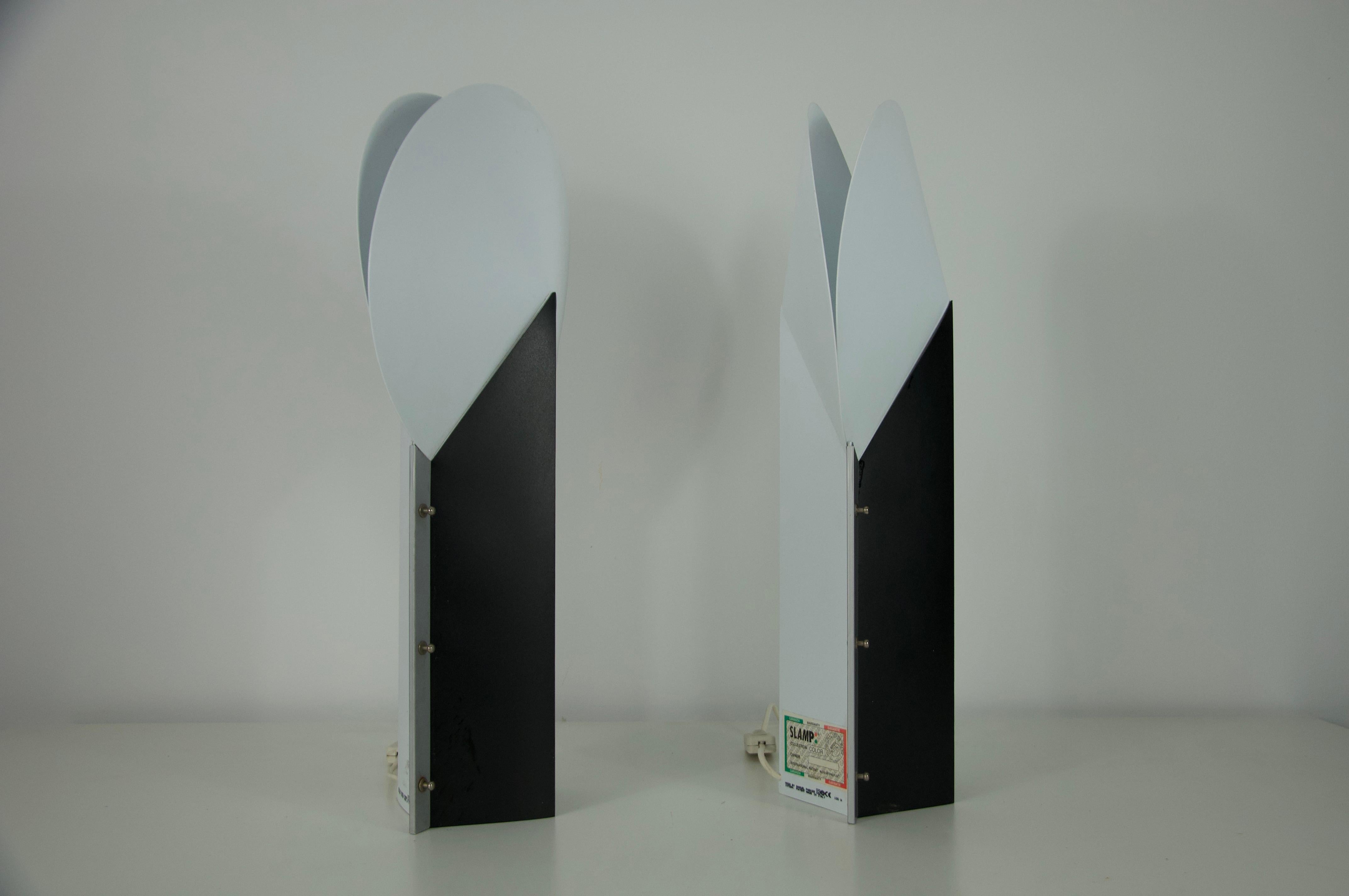 Brass Pair of Postmodern Table Lamps by Samuel Parker for Slamp SRL, 1980s For Sale