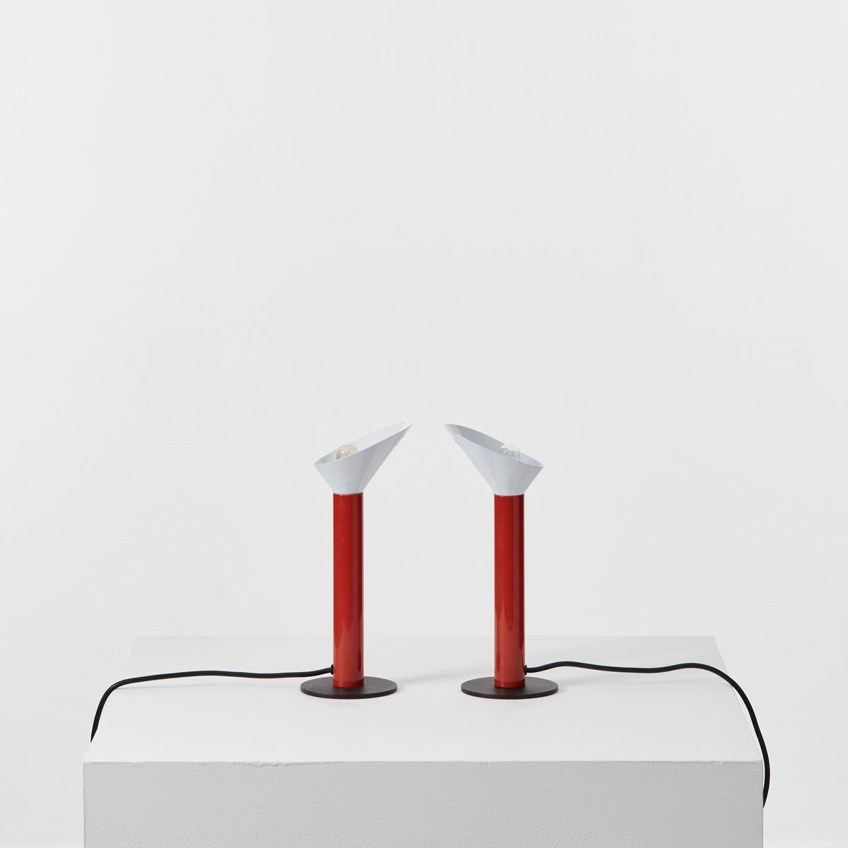 Metal Pair of Postmodern Table Lamps Stilnovo, Italy c1980