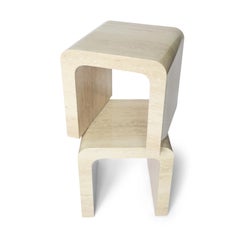 Pair of Postmodern Travertine Laminate Waterfall Side Tables