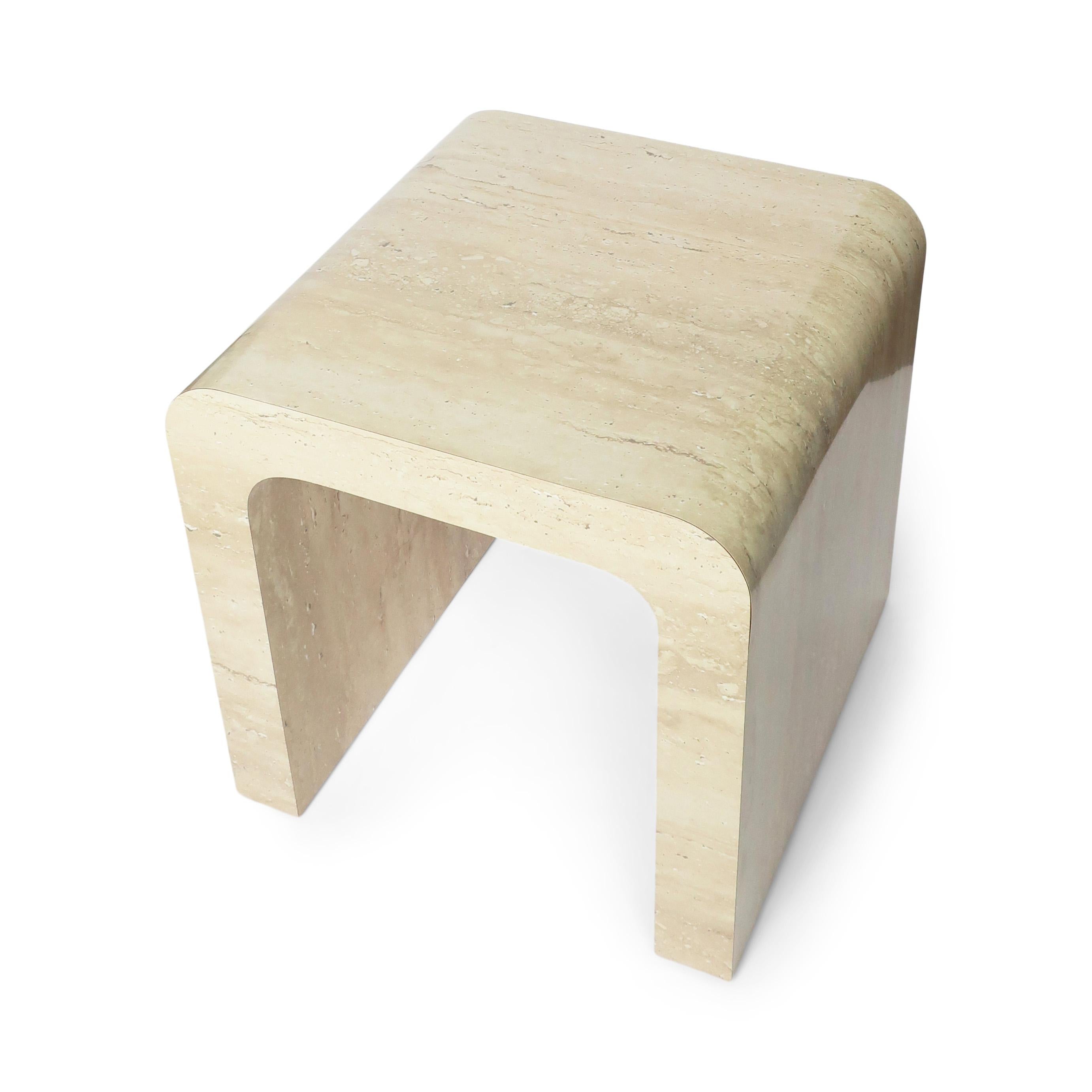 Post-Modern Pair of Postmodern Travertine Laminate Waterfall Side Tables