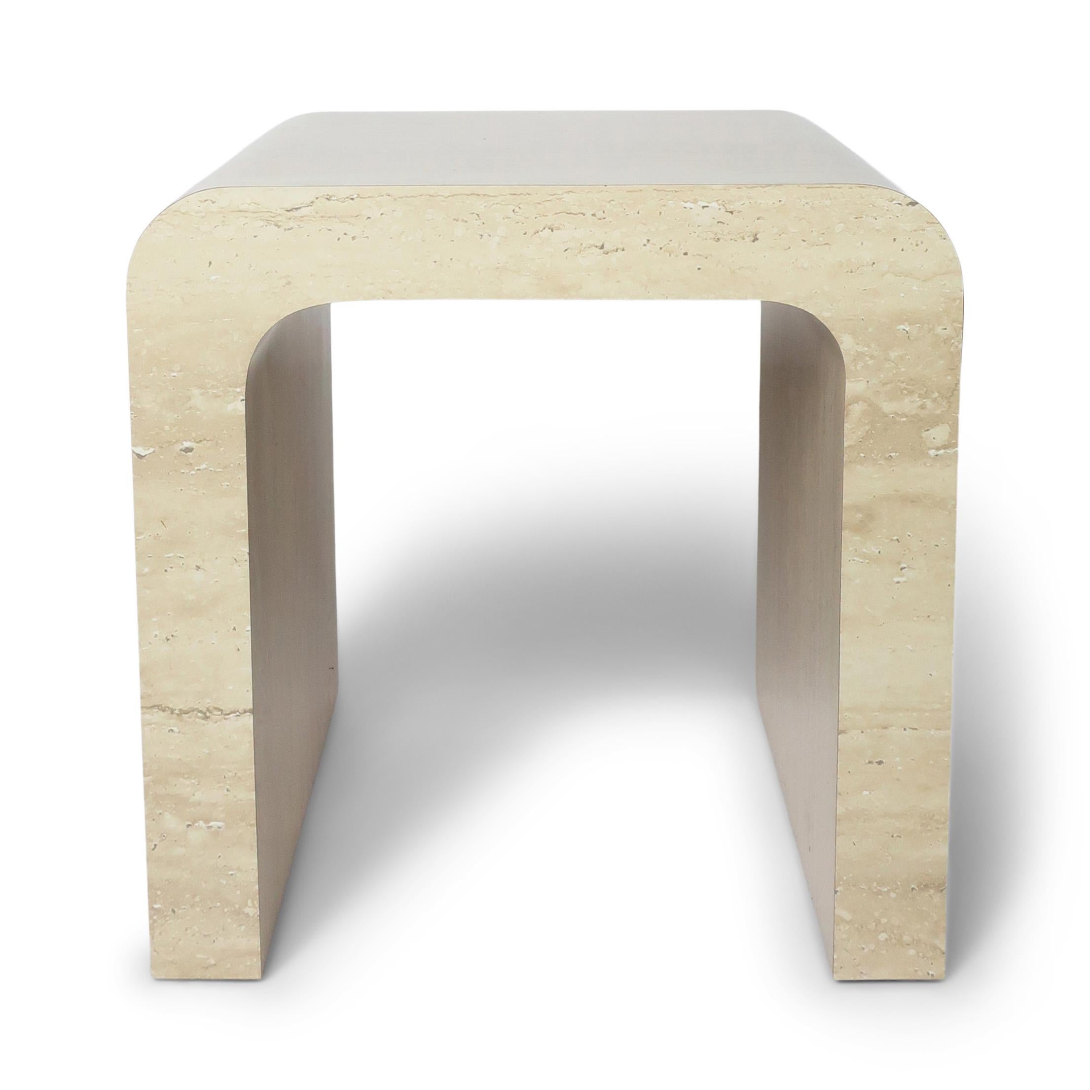 20th Century Pair of Postmodern Travertine Laminate Waterfall Side Tables