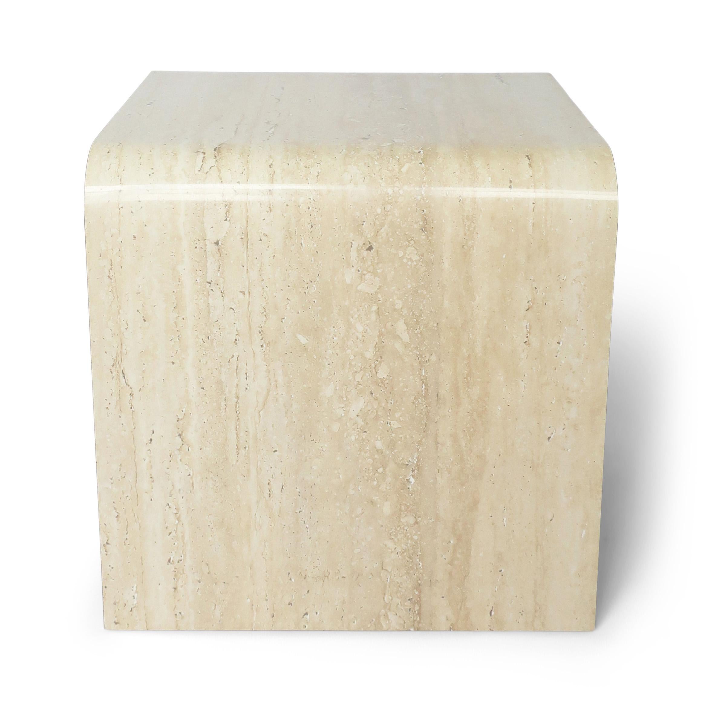 Pair of Postmodern Travertine Laminate Waterfall Side Tables 1