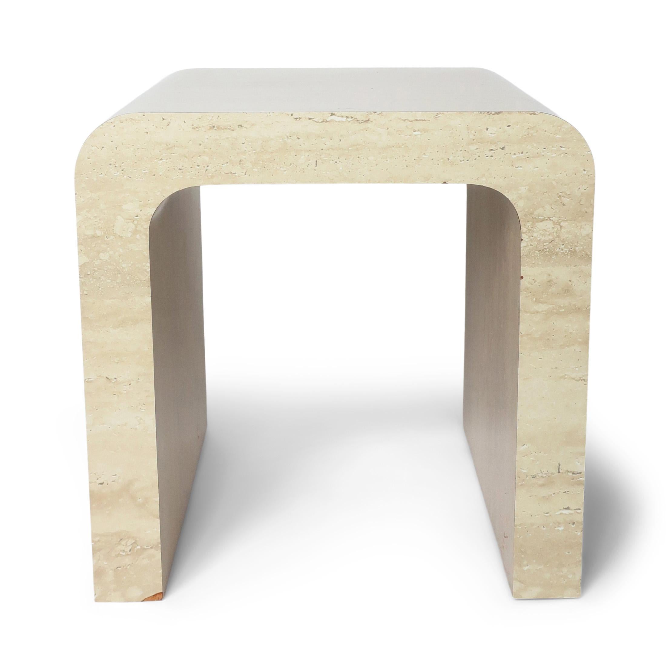 Pair of Postmodern Travertine Laminate Waterfall Side Tables 2