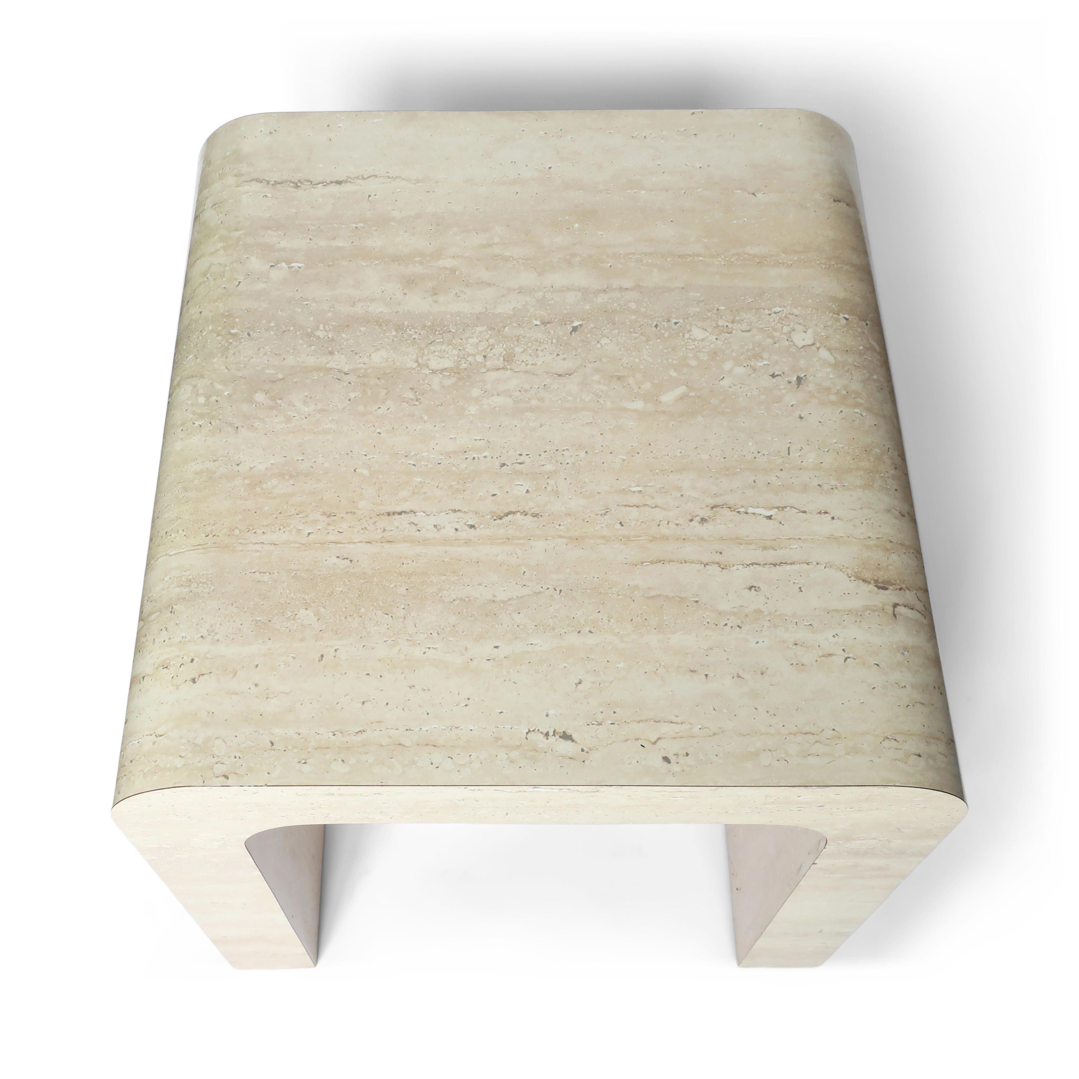 Pair of Postmodern Travertine Laminate Waterfall Side Tables 3