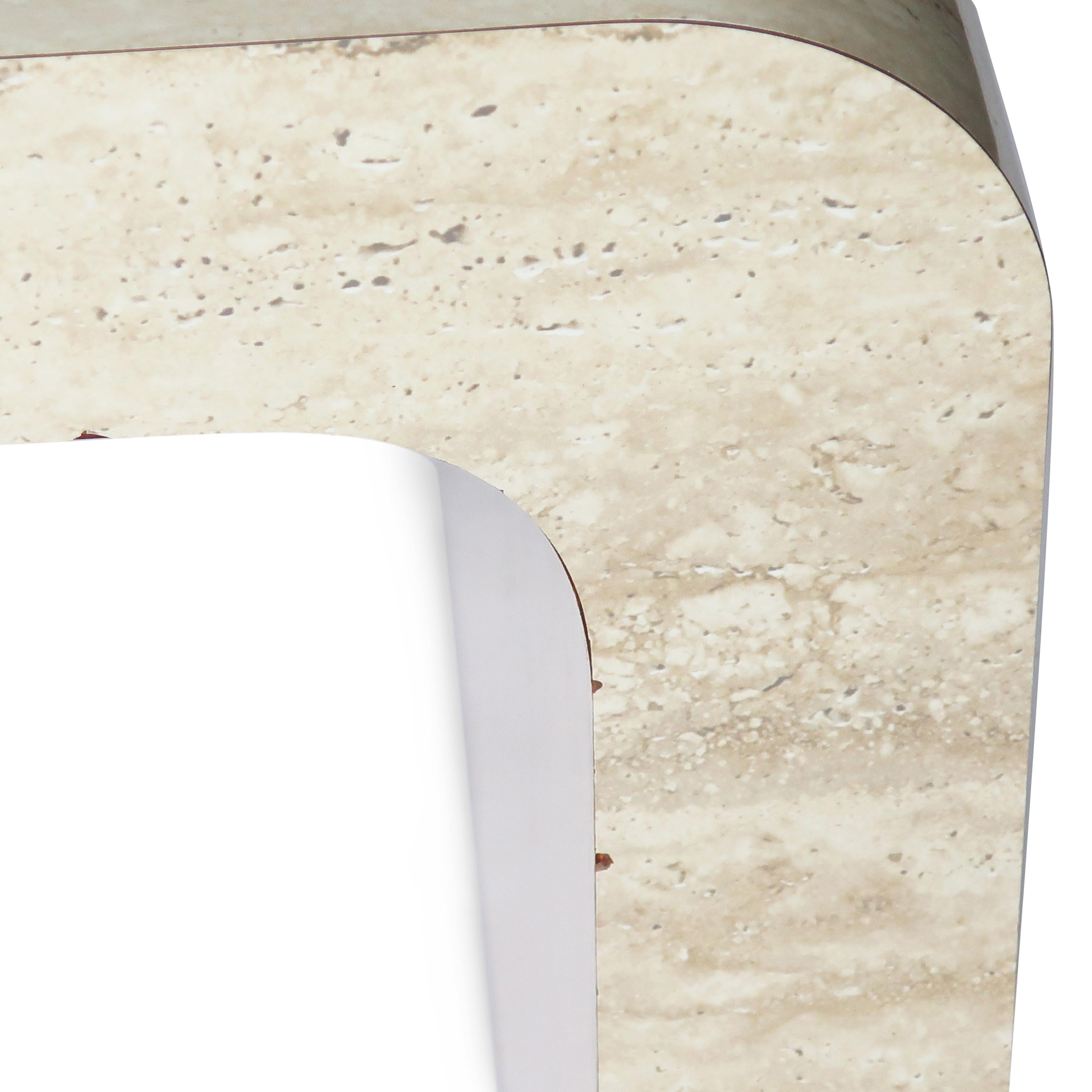 Pair of Postmodern Travertine Laminate Waterfall Side Tables 4