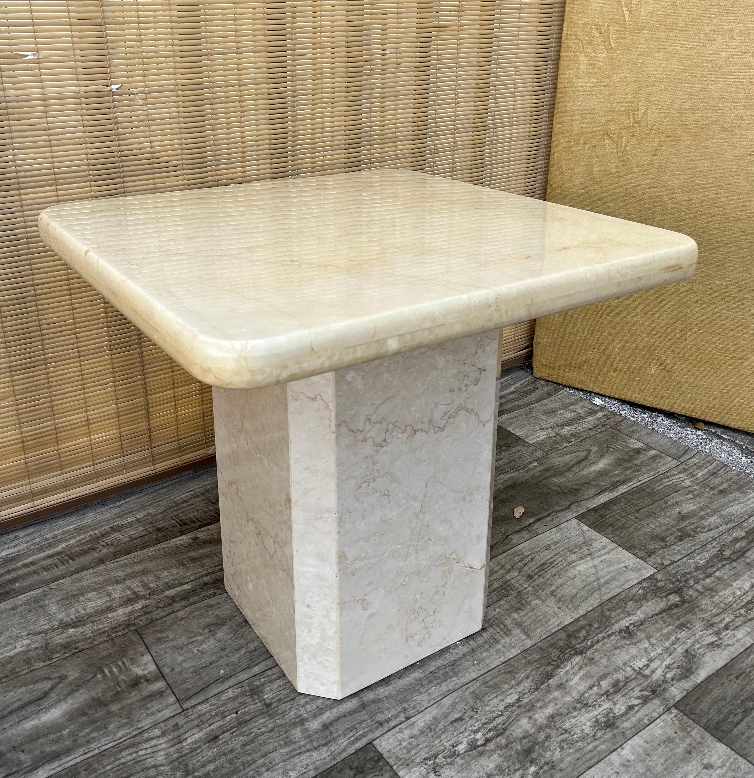 Pair of Postmodern Two Tones Italian Marble End Tables. Circa 1980s  For Sale 9