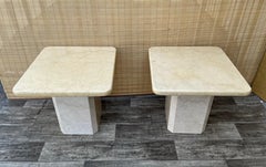 Pair of Postmodern Two Tones Italian Marble End Tables. Circa 1980s