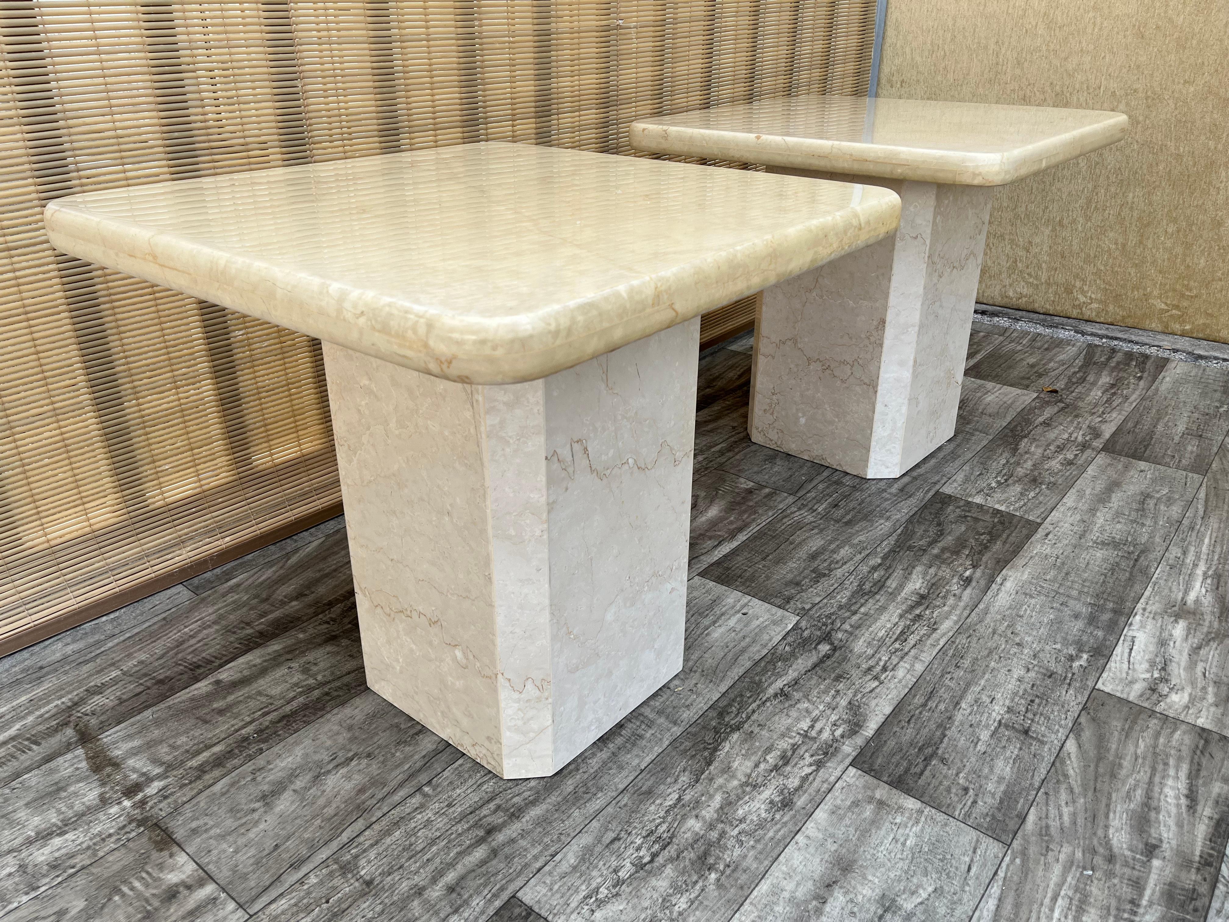 Pair of Postmodern Two Tones Italian Marble End Tables. Circa 1980s  For Sale 4