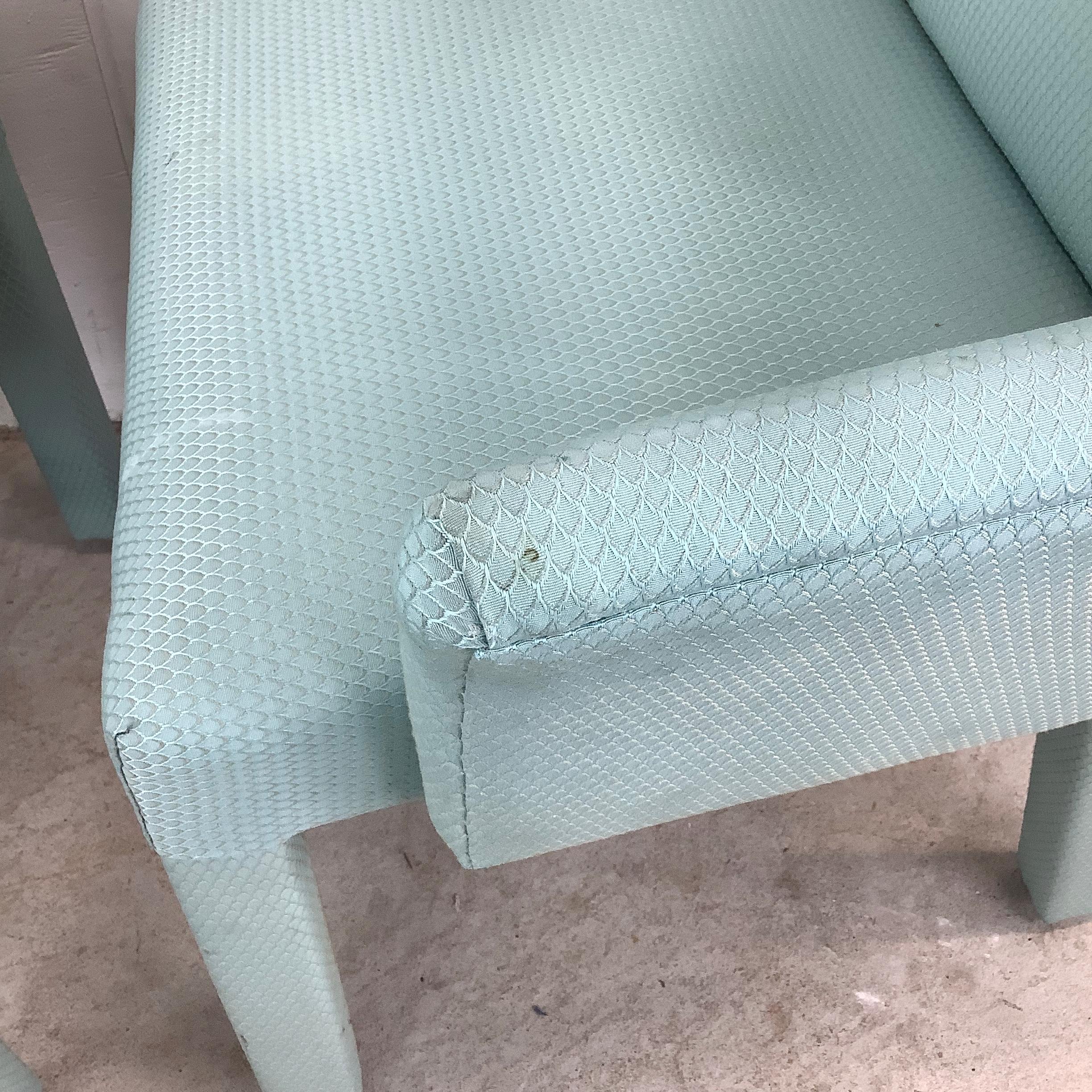 Pair of Postmodern Upholstered Armchairs in Aqua For Sale 3