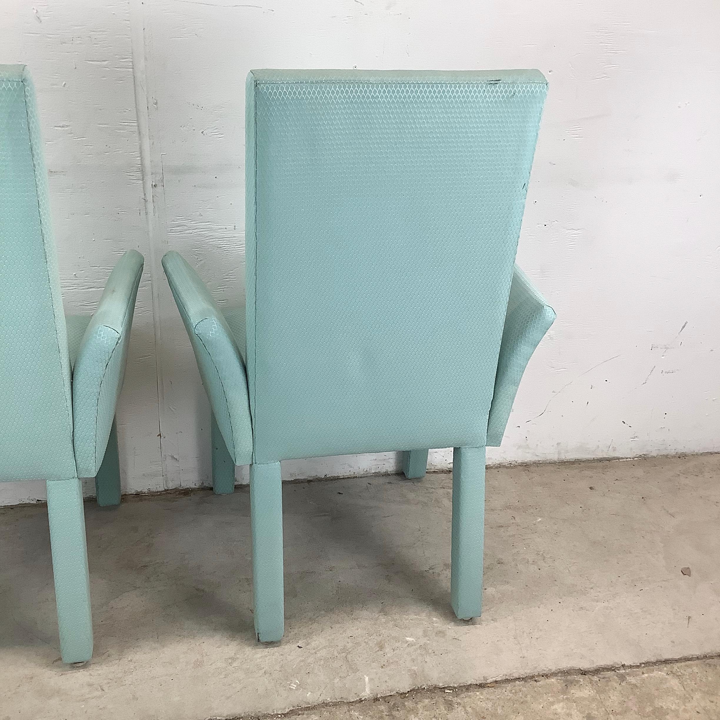 Pair of Postmodern Upholstered Armchairs in Aqua For Sale 4