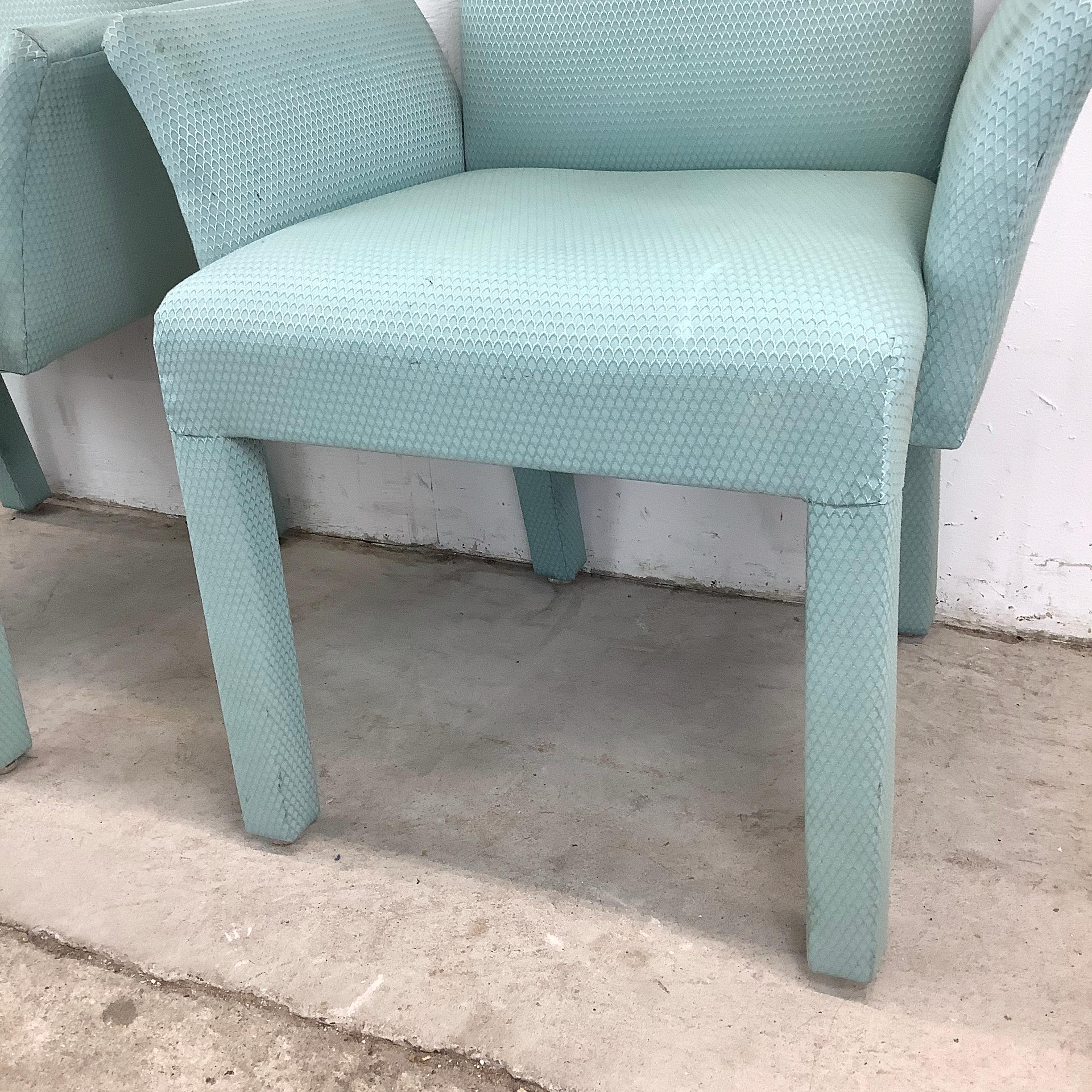 Pair of Postmodern Upholstered Armchairs in Aqua For Sale 5