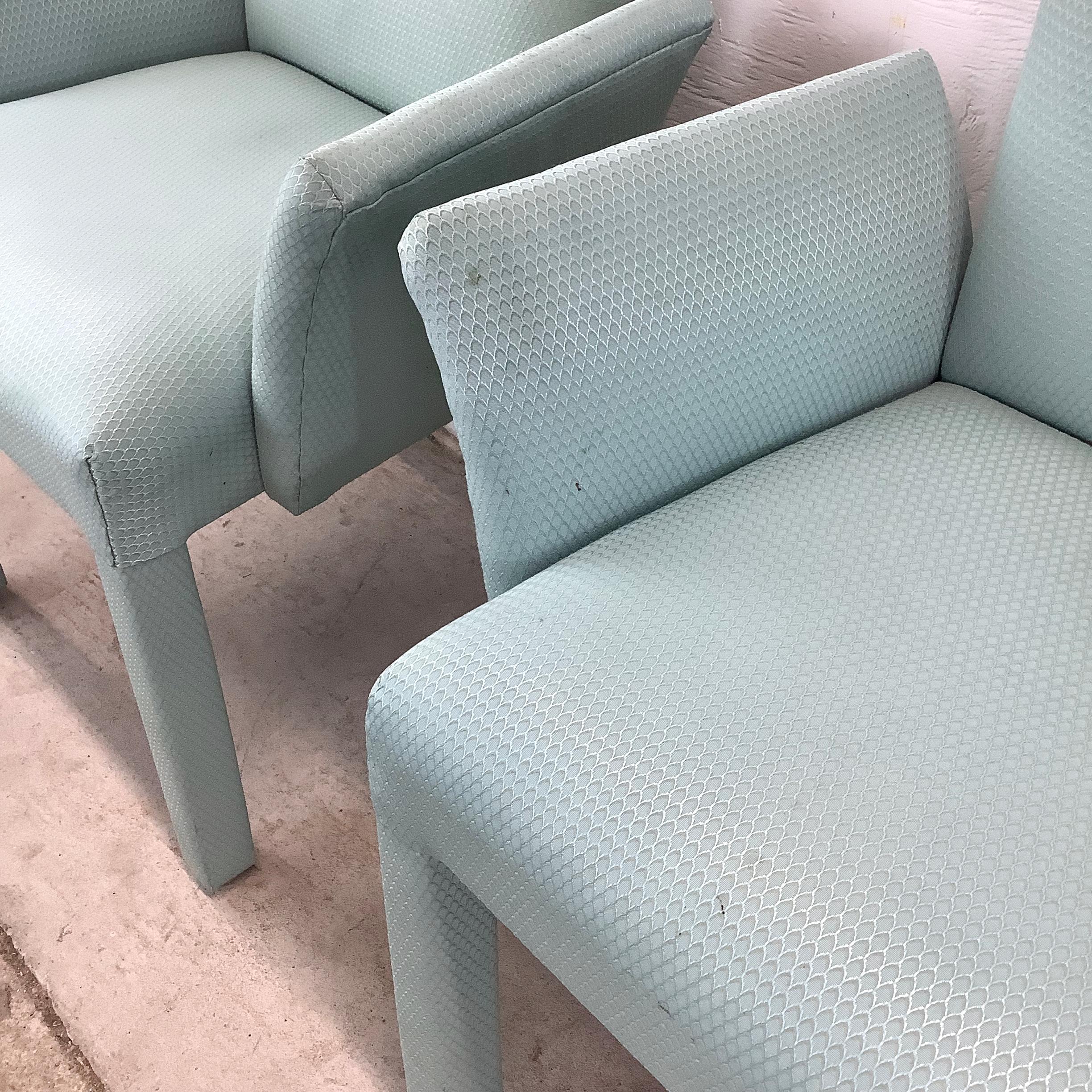 Pair of Postmodern Upholstered Armchairs in Aqua For Sale 6