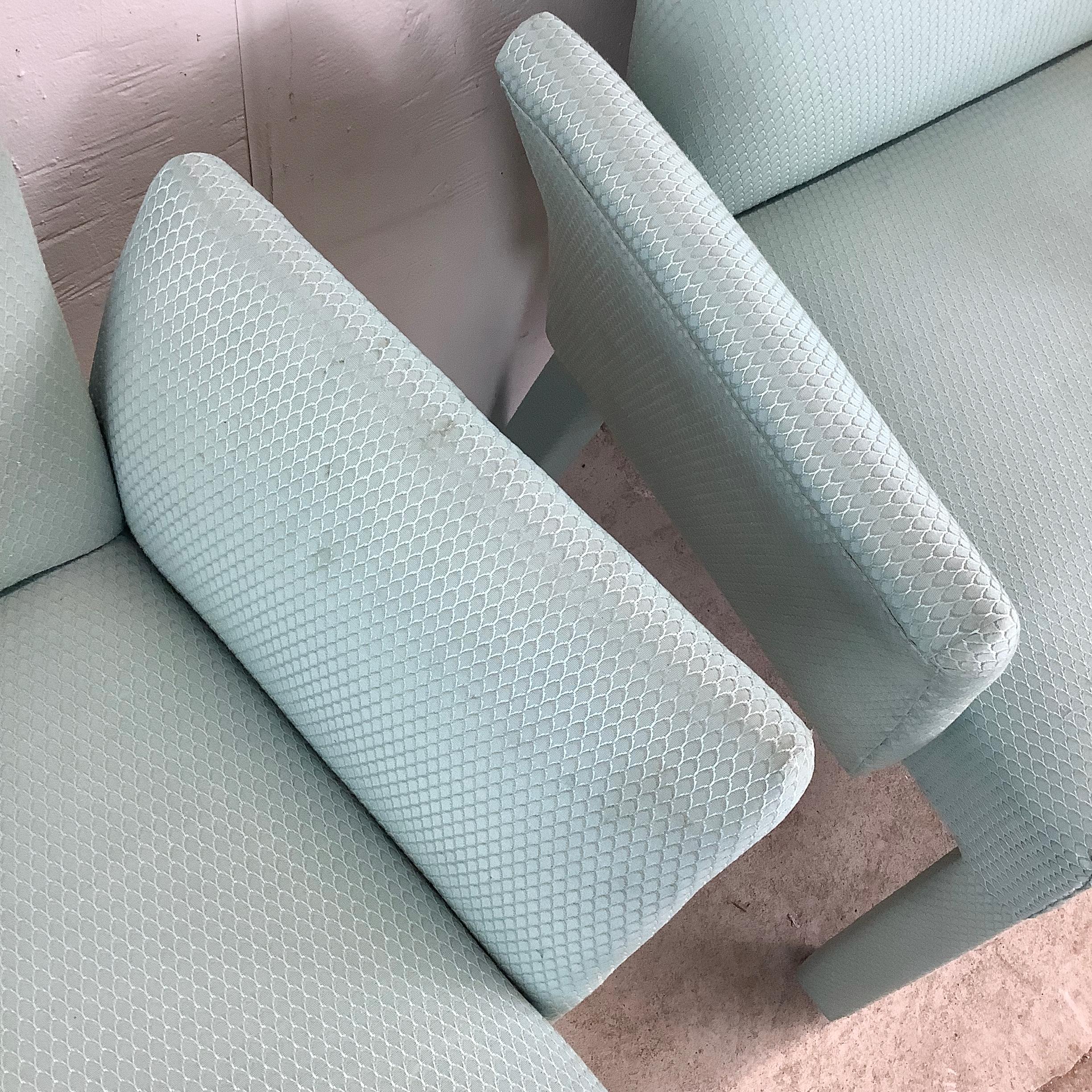 Pair of Postmodern Upholstered Armchairs in Aqua For Sale 7