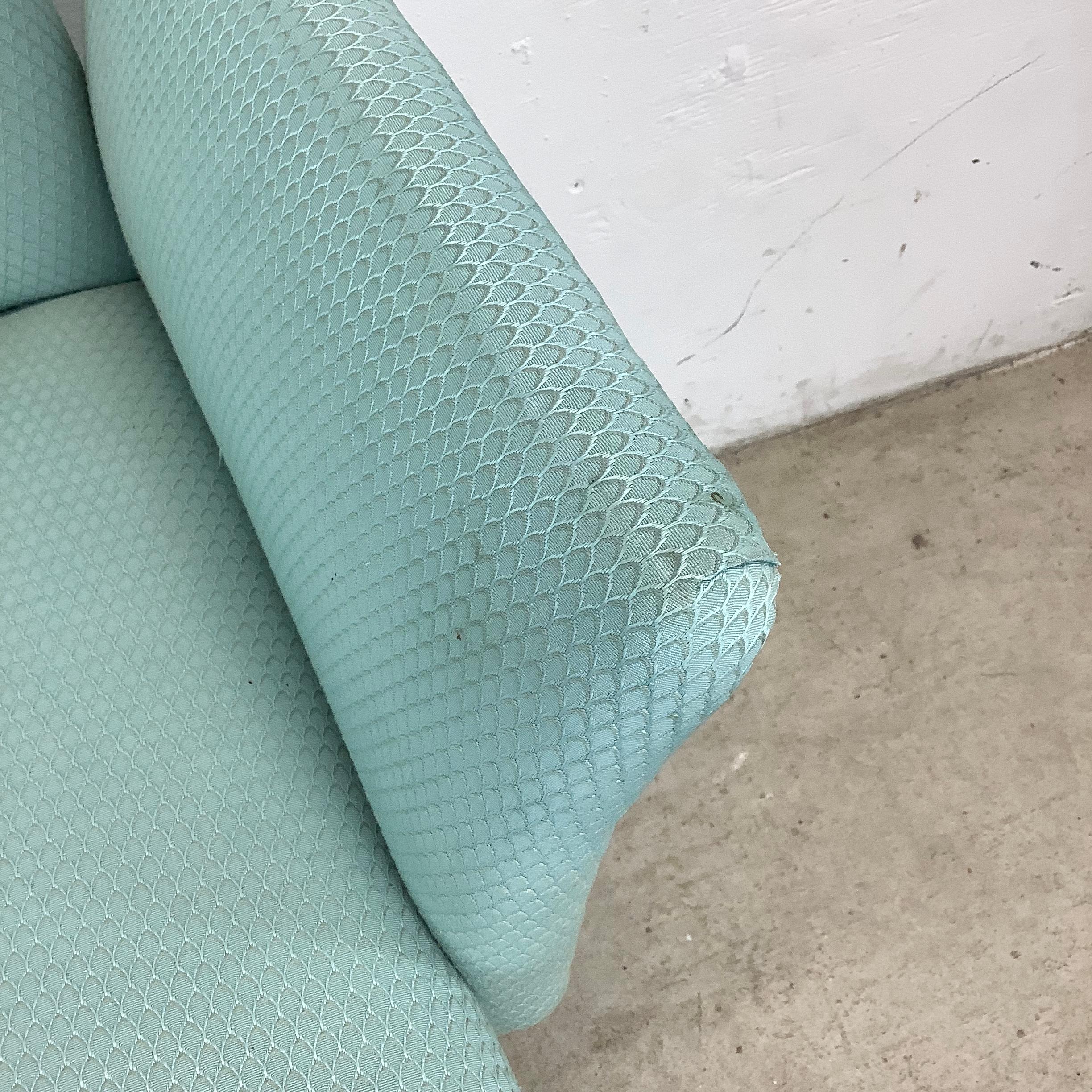 Pair of Postmodern Upholstered Armchairs in Aqua For Sale 8