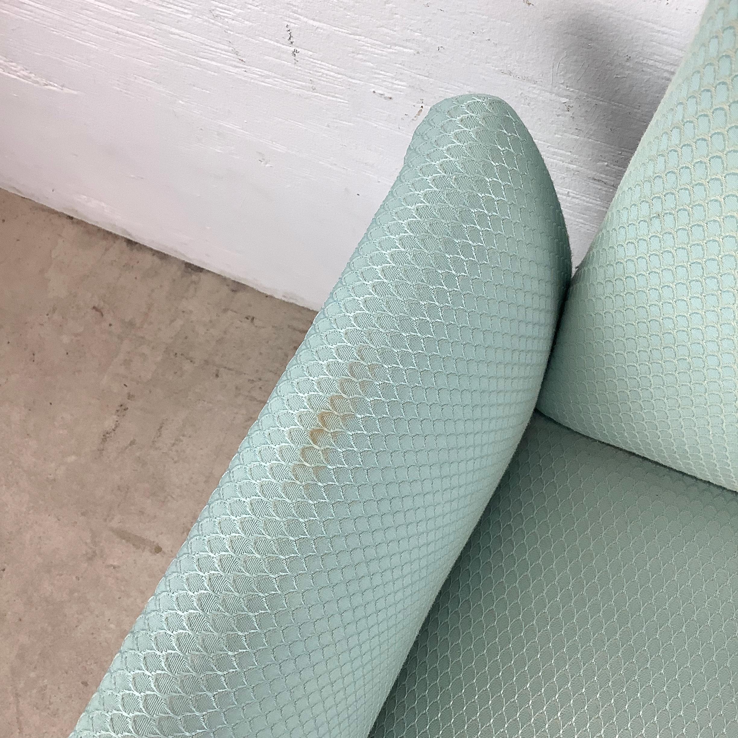 Pair of Postmodern Upholstered Armchairs in Aqua For Sale 9