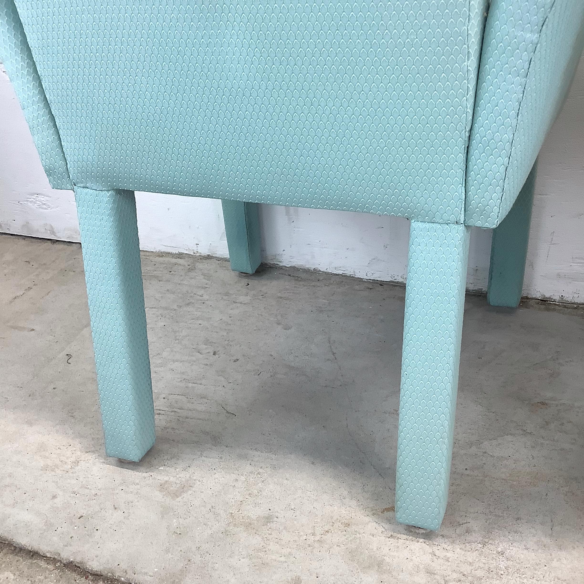 Pair of Postmodern Upholstered Armchairs in Aqua For Sale 10