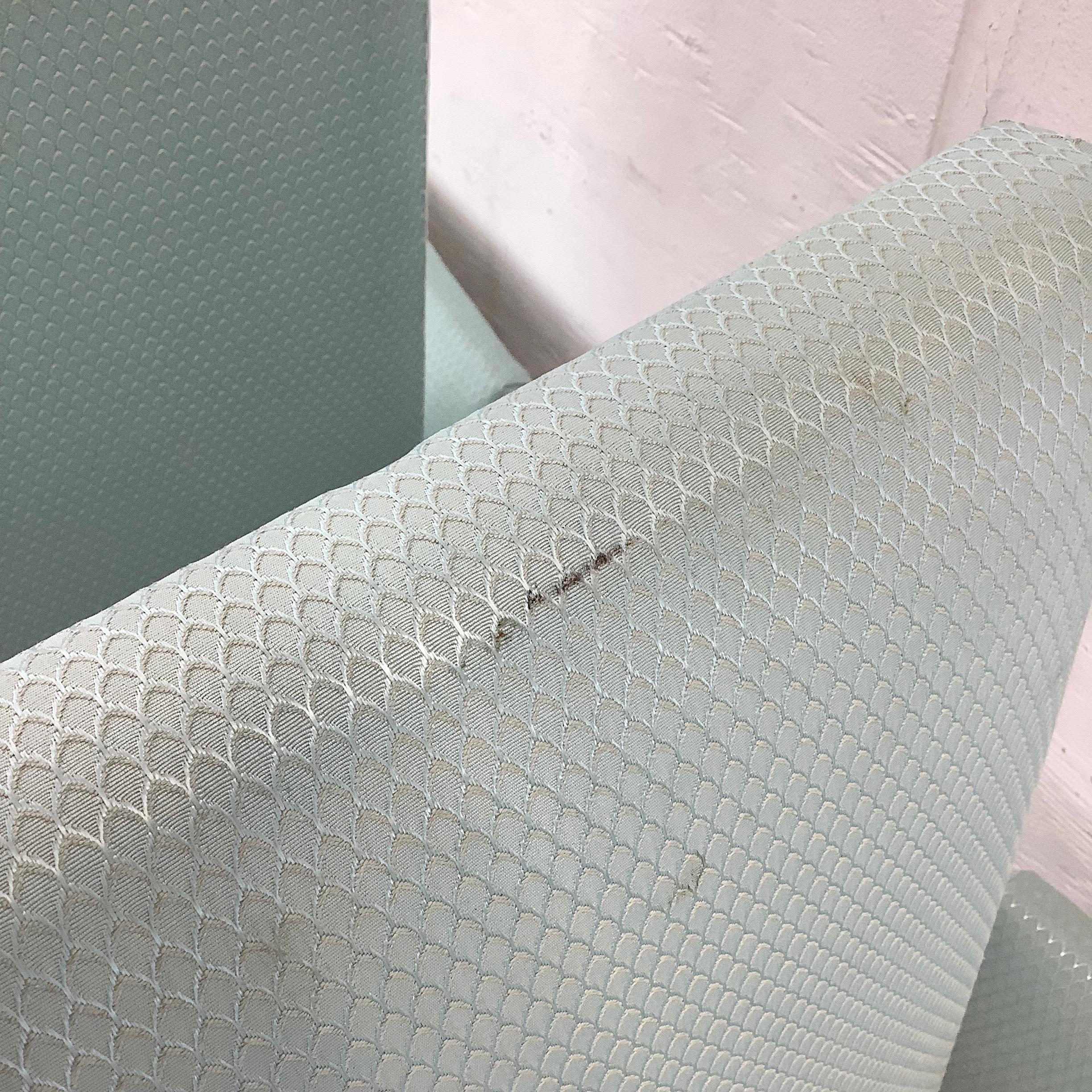Pair of Postmodern Upholstered Armchairs in Aqua For Sale 12
