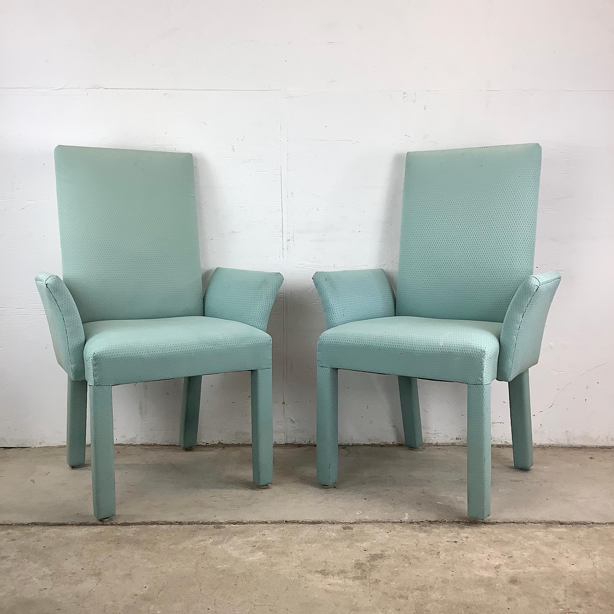 Post-Modern Pair of Postmodern Upholstered Armchairs in Aqua For Sale