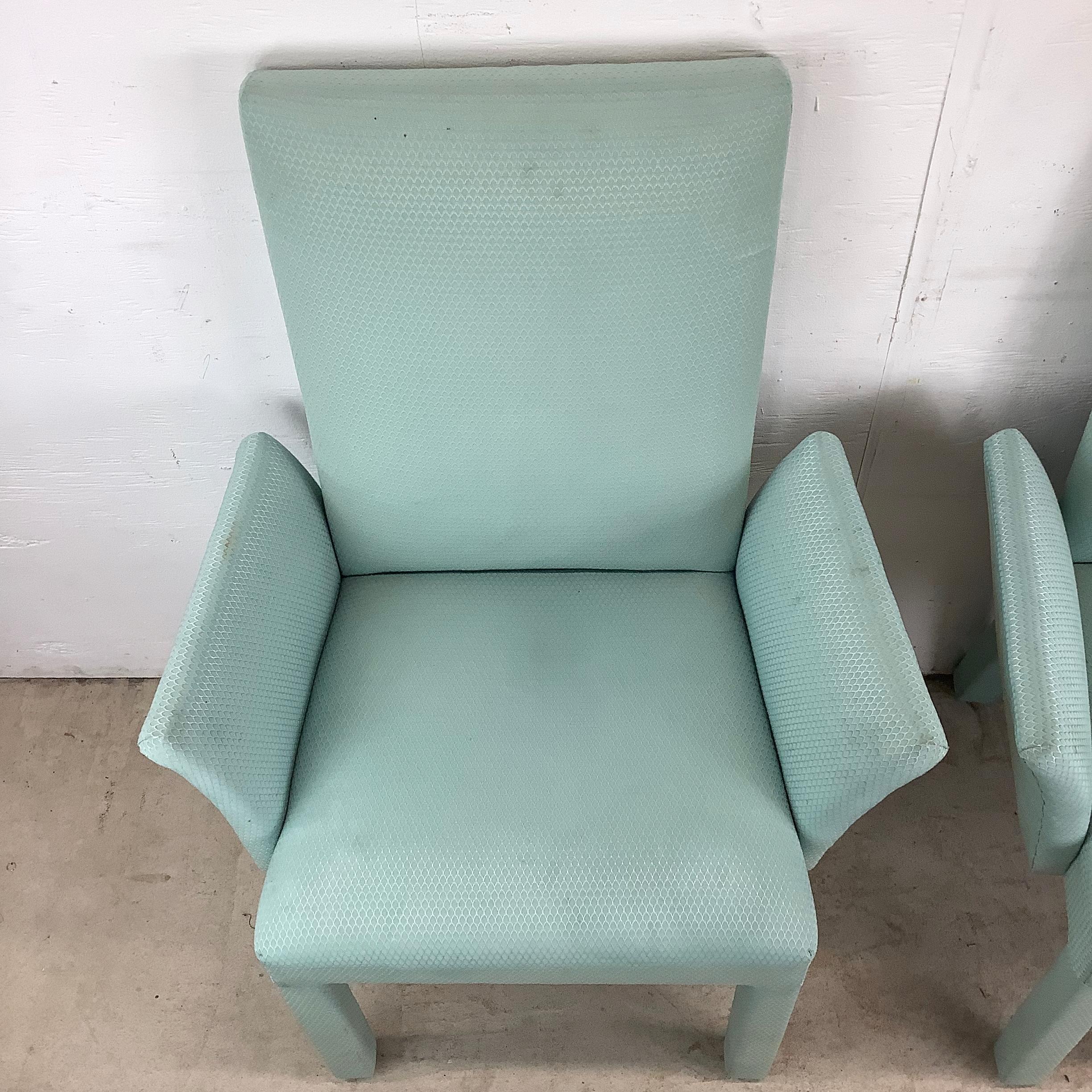 Pair of Postmodern Upholstered Armchairs in Aqua In Good Condition For Sale In Trenton, NJ