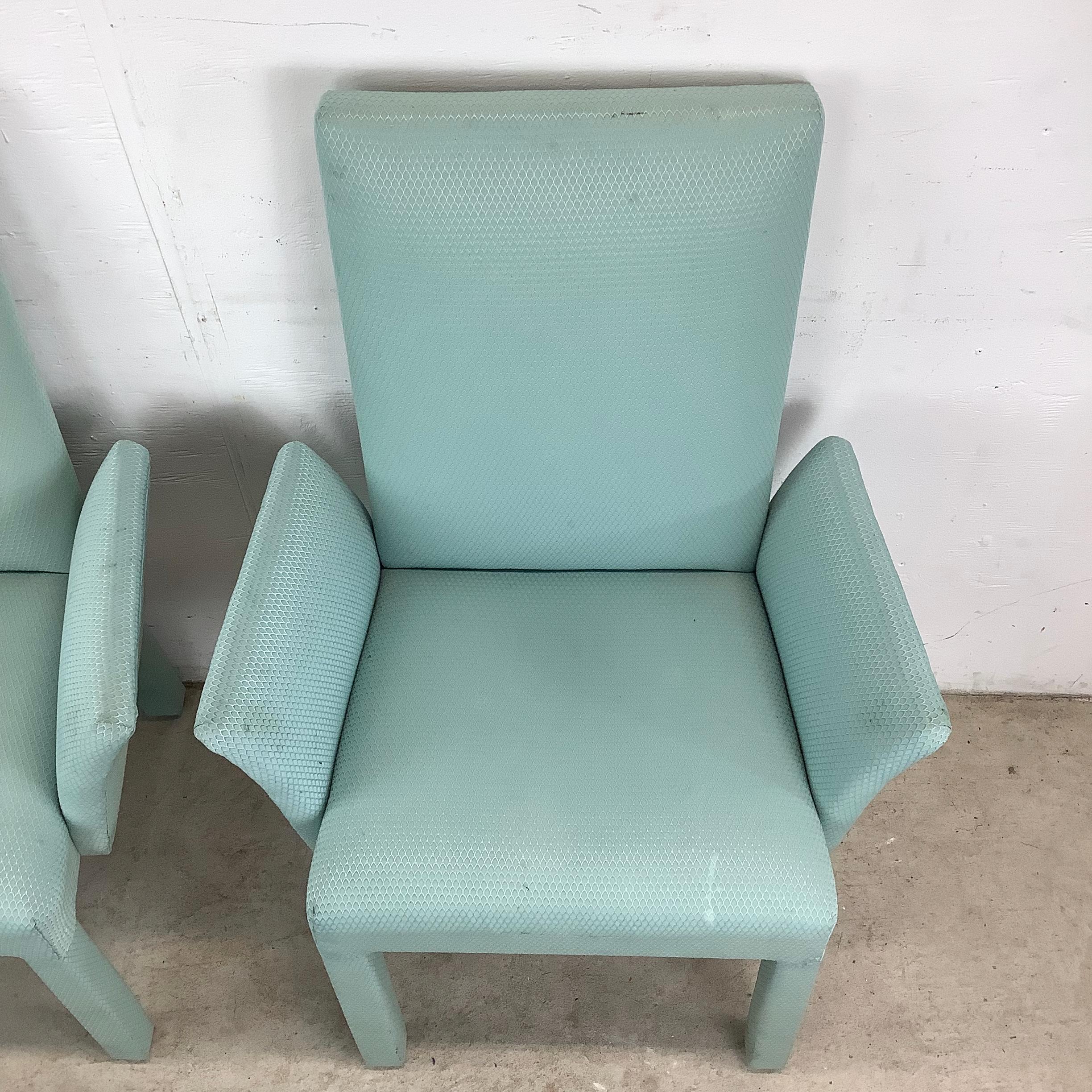 20th Century Pair of Postmodern Upholstered Armchairs in Aqua For Sale