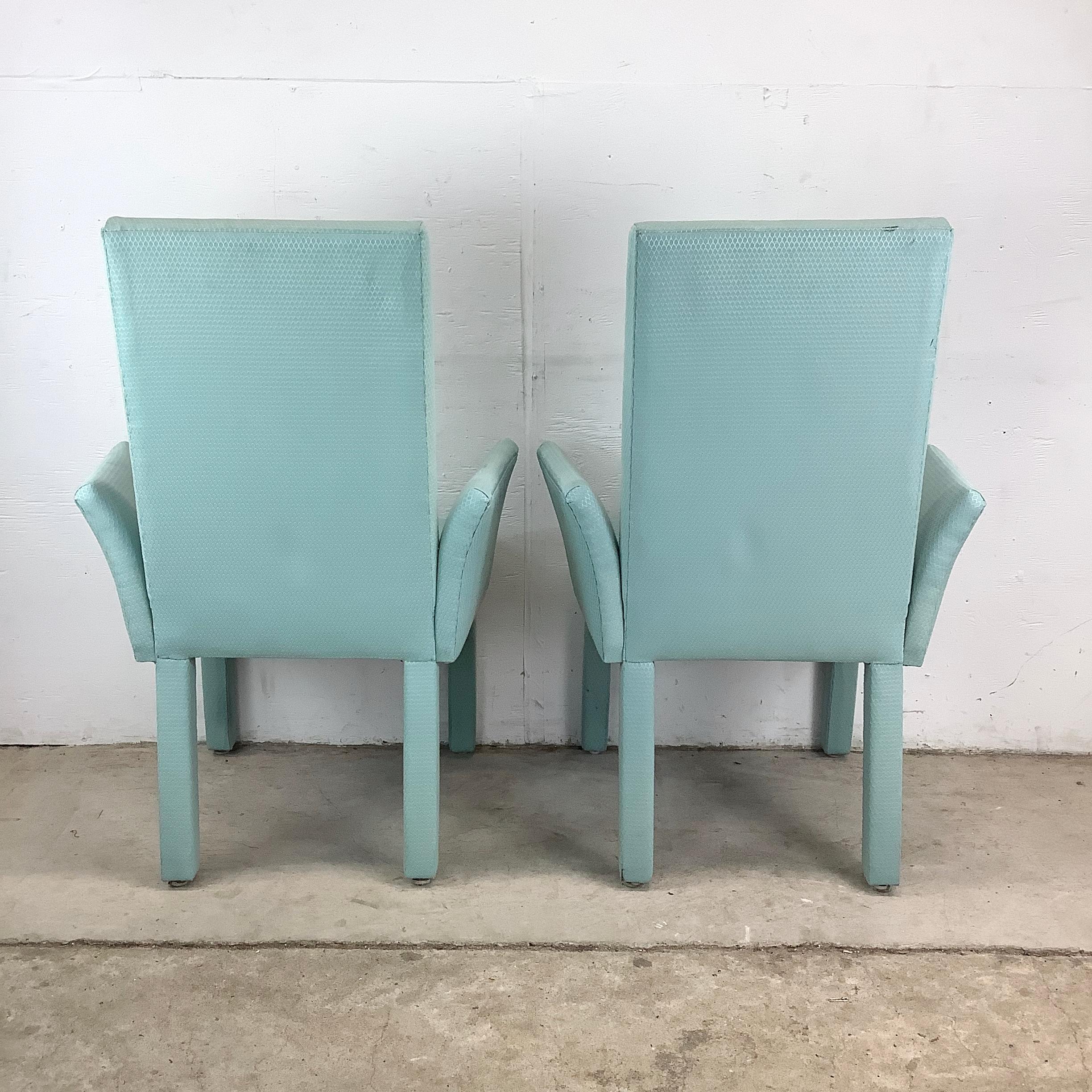 Upholstery Pair of Postmodern Upholstered Armchairs in Aqua For Sale