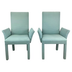 Pair of Postmodern Upholstered Armchairs in Aqua
