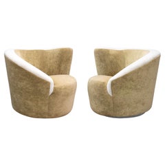 Pair of Postmodern Vintage Nautilus Corkscrew Style Lounge Swivel Chairs