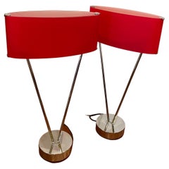 Postmoderne Vittoria-Tischlampen aus Chrom und Glasschirmen von Leucos, Paar