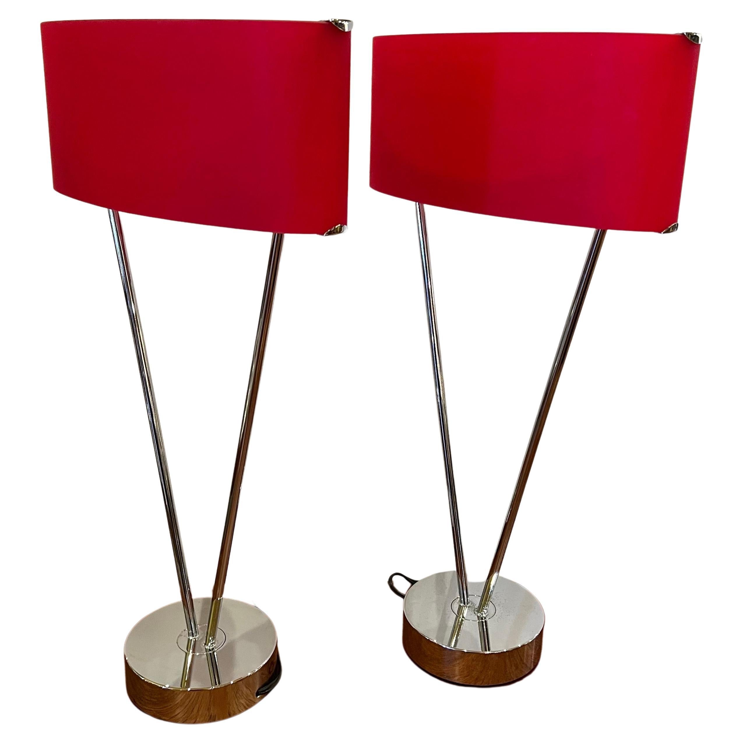 Pair of Postmodern Vittoria Chrome & Glass Shades Table Lamps by Leucos