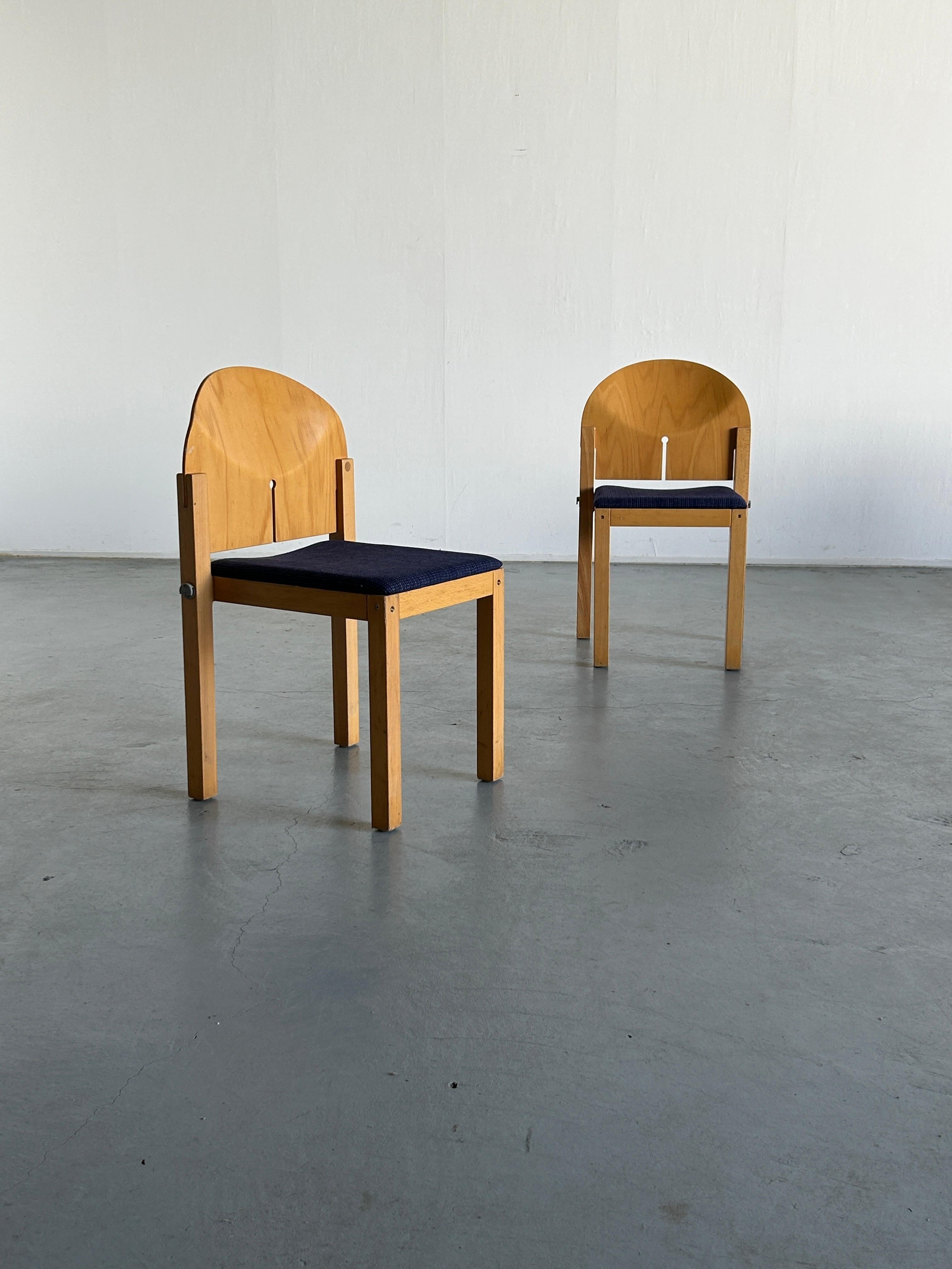 Post-Modern Pair of Postmodern Wooden Stackable Dining Chairs by Arno Votteler, Germany 1980