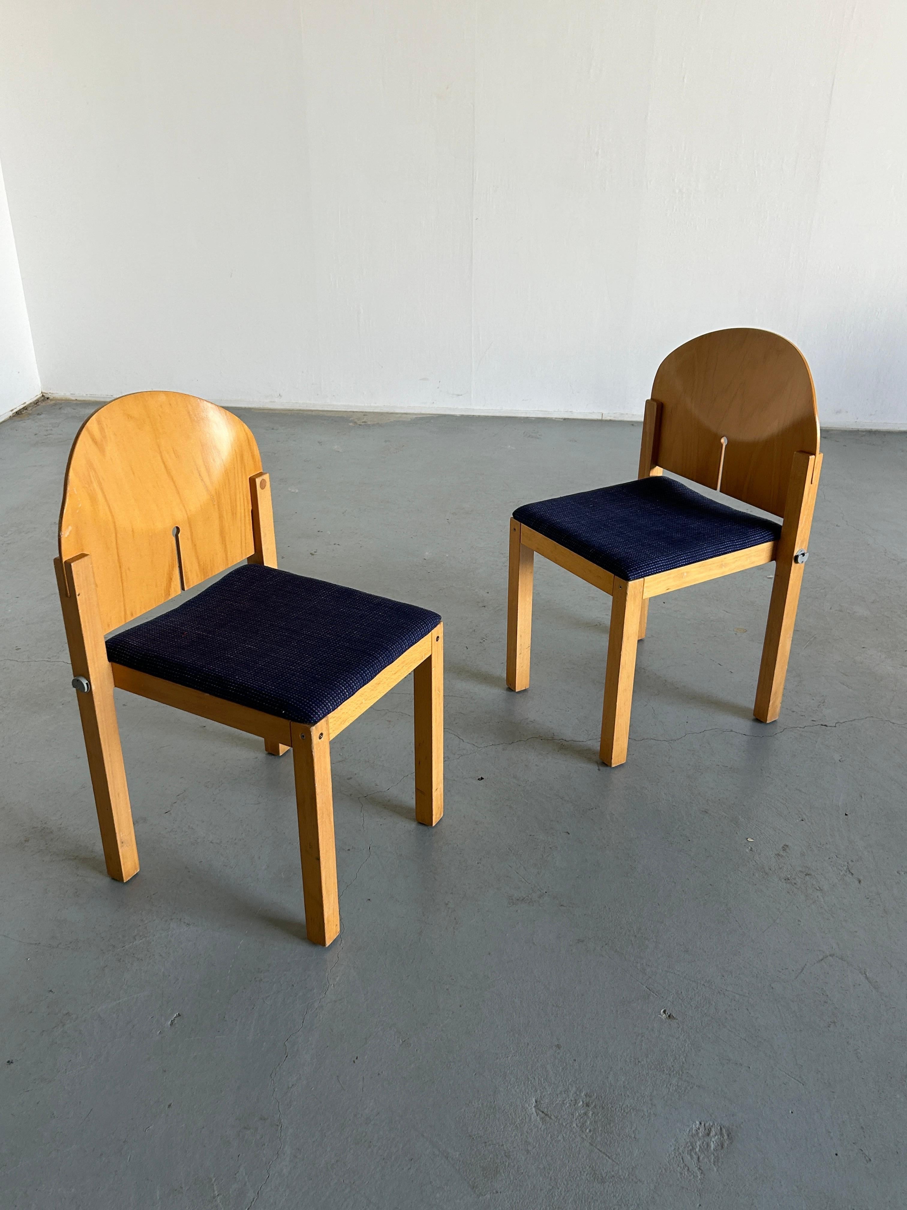 Late 20th Century Pair of Postmodern Wooden Stackable Dining Chairs by Arno Votteler, Germany 1980