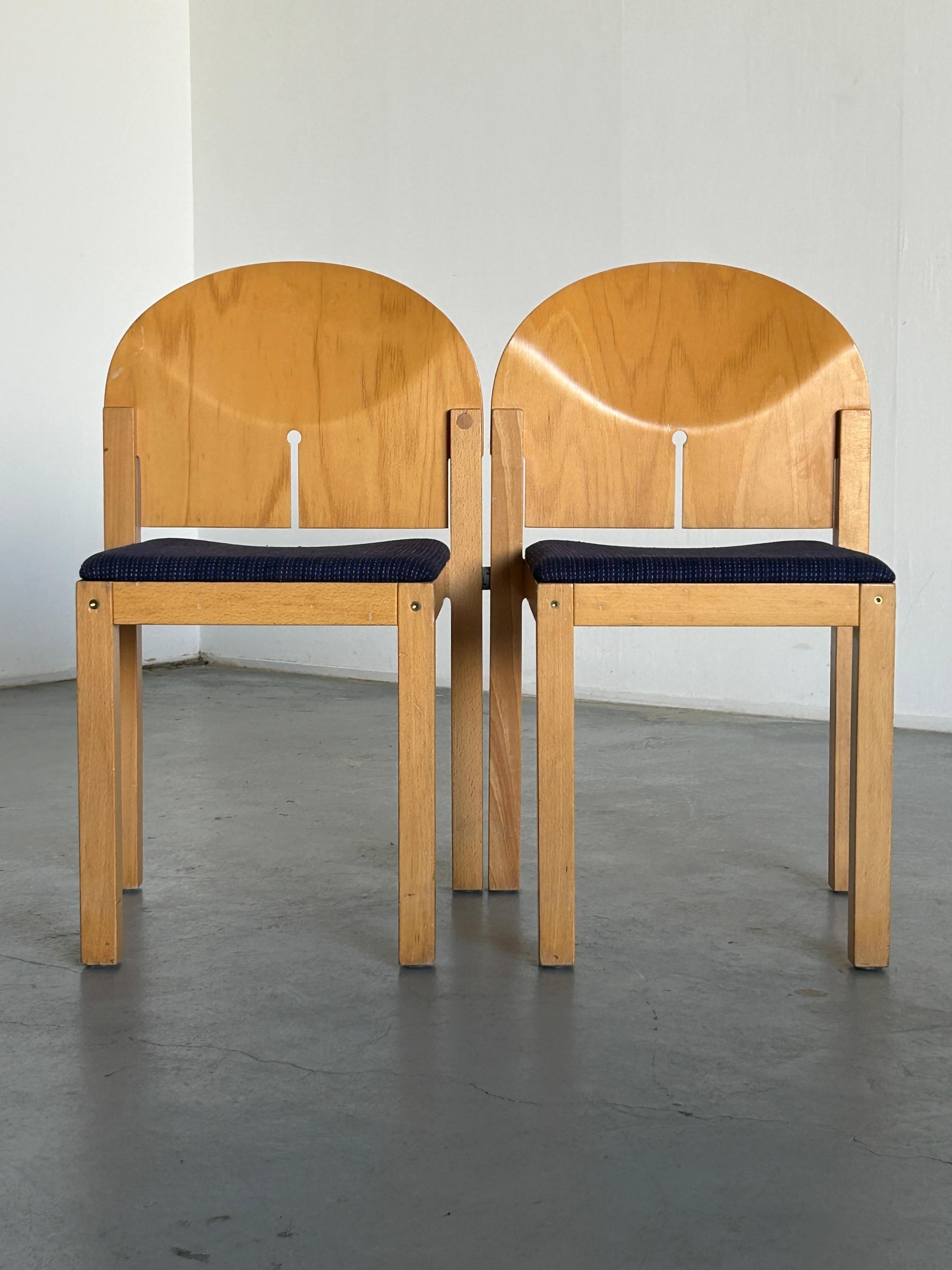 Pair of Postmodern Wooden Stackable Dining Chairs by Arno Votteler, Germany 1980 1