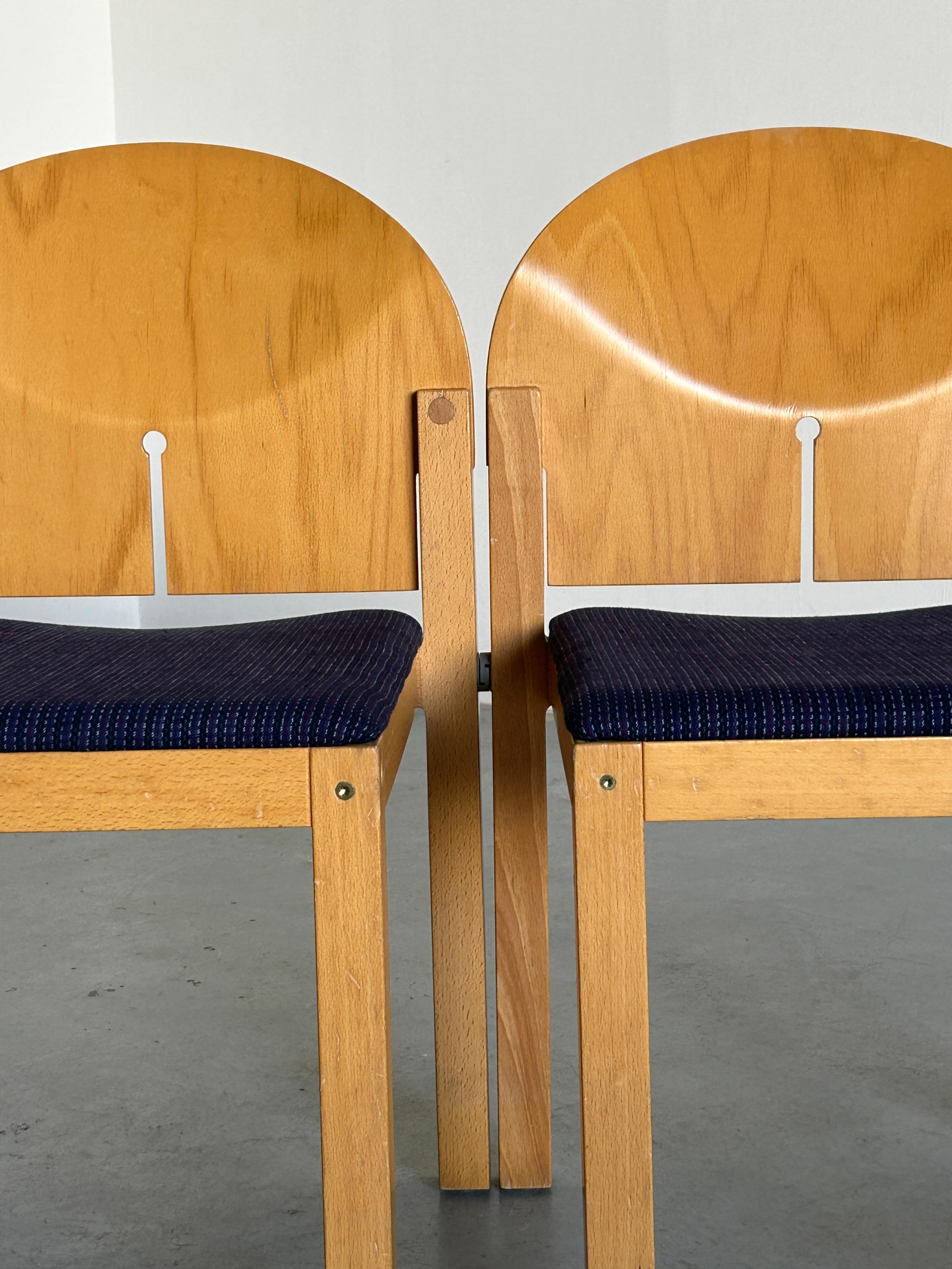 Pair of Postmodern Wooden Stackable Dining Chairs by Arno Votteler, Germany 1980 2