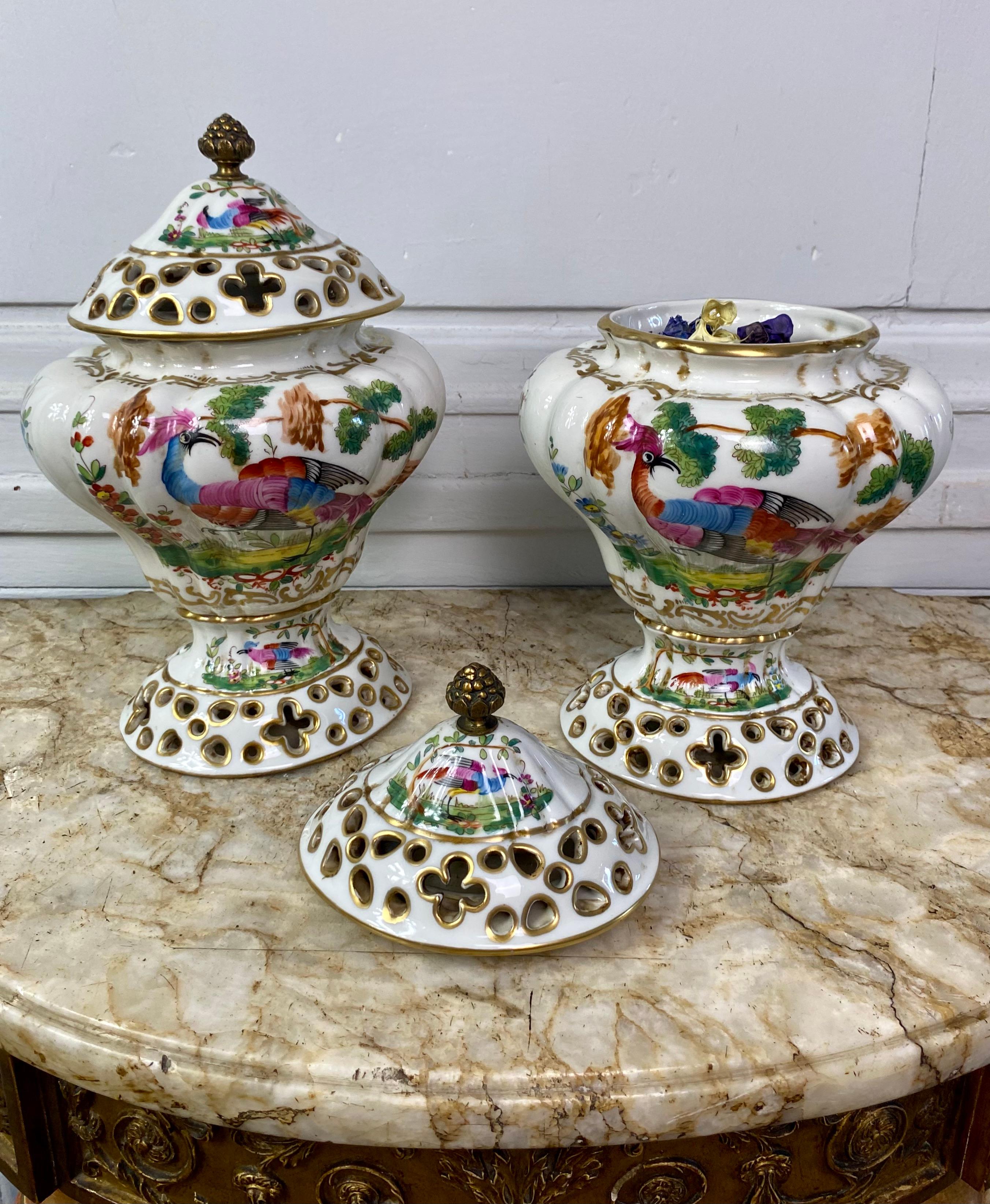 Pair of Pot Pourris - Perfume Burner - Decorative Dases Saxony Porcelain - XXth For Sale 12