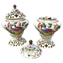 Used Pair of Pot Pourris - Perfume Burner - Decorative Dases Saxony Porcelain - XXth