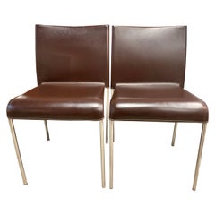Pair of Potocco Italy Italian Brown Leather Dining Chairs