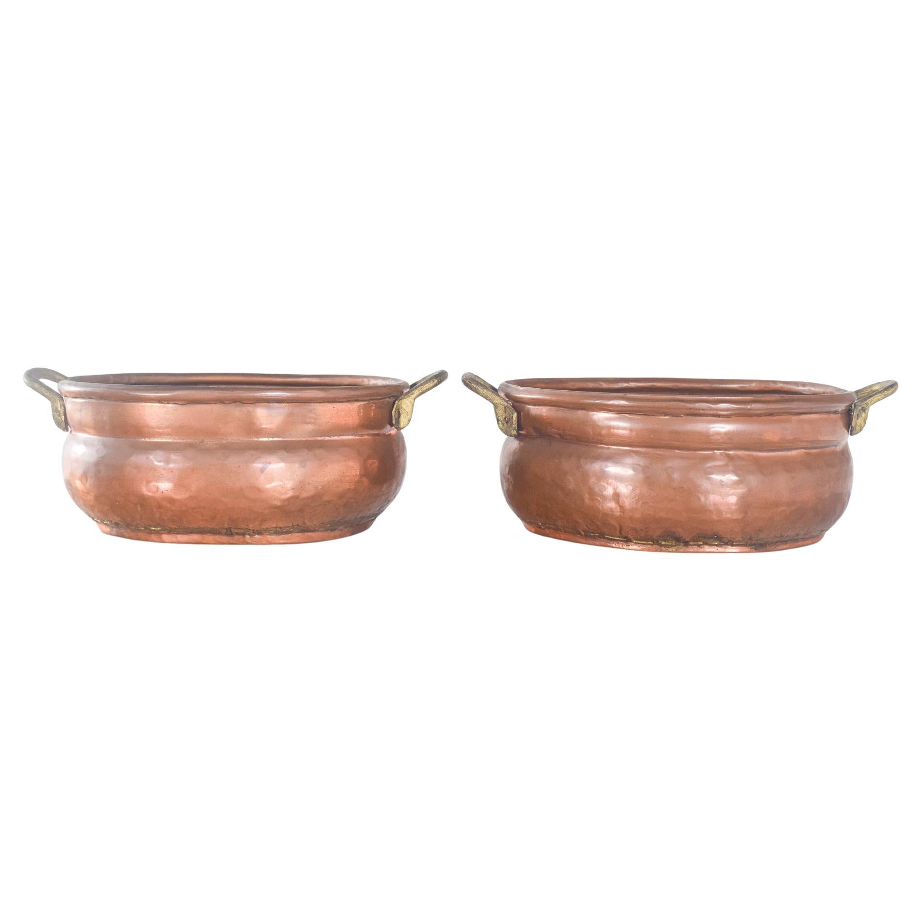 Pair of Pots with Two Handles in Copper