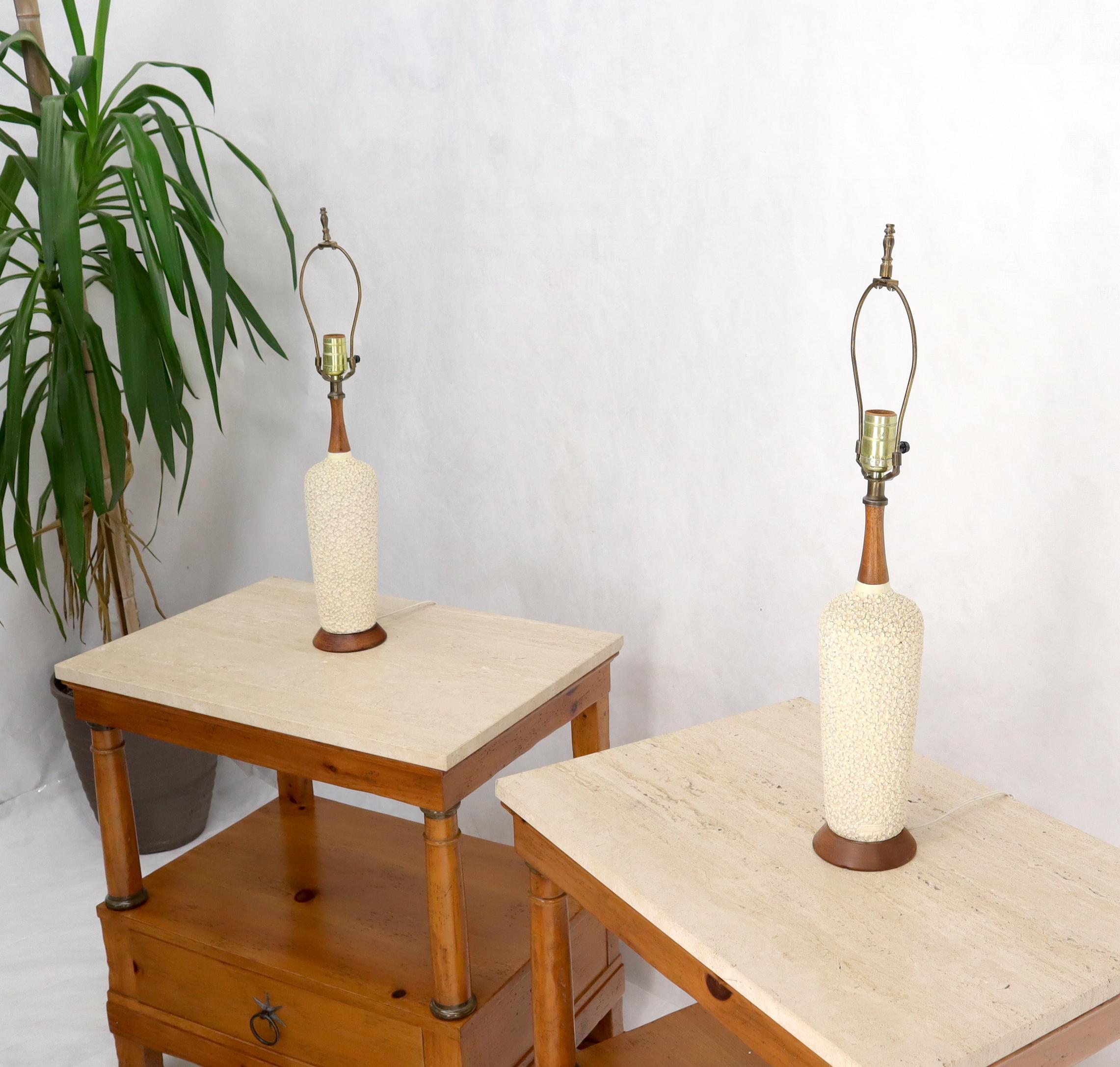 Pair of Pottery and Walnut Mid-Century Modern Table Lamps 2