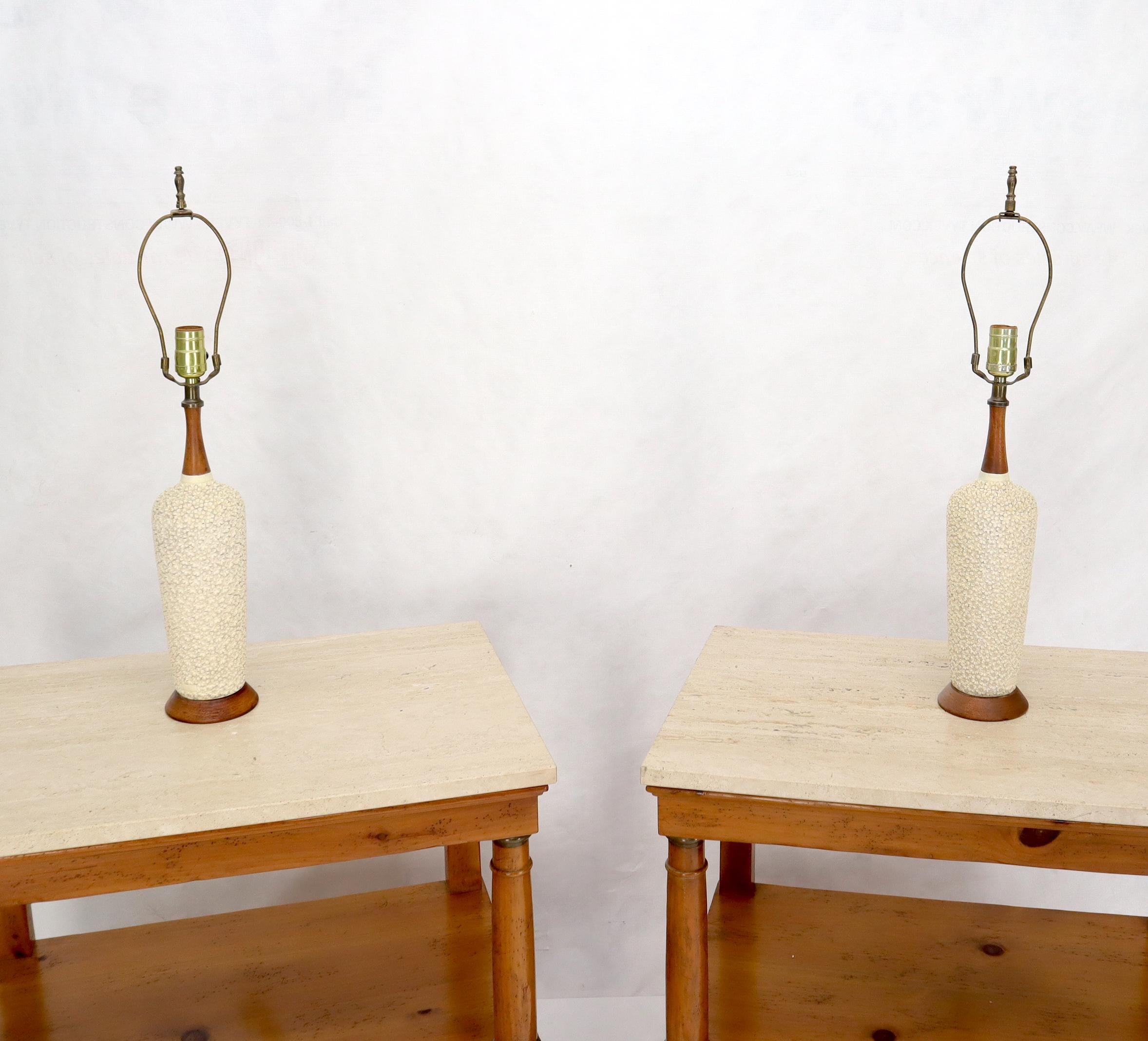 Pair of Pottery and Walnut Mid-Century Modern Table Lamps 3