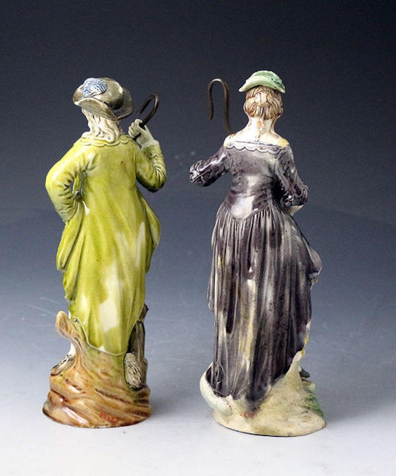 English Pair of Pottery Figures of a Shepherd and Shepherdess by Ralph Wood Pottery For Sale