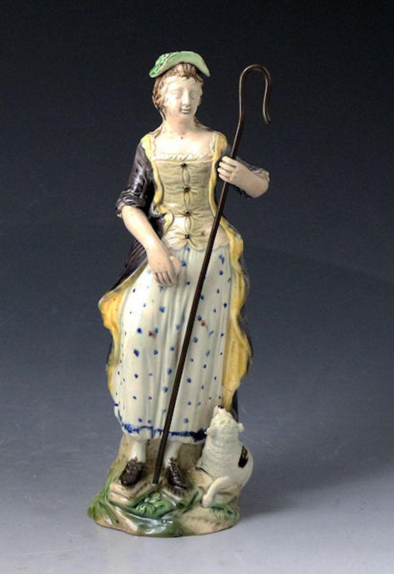 Late 18th Century Pair of Pottery Figures of a Shepherd and Shepherdess by Ralph Wood Pottery For Sale