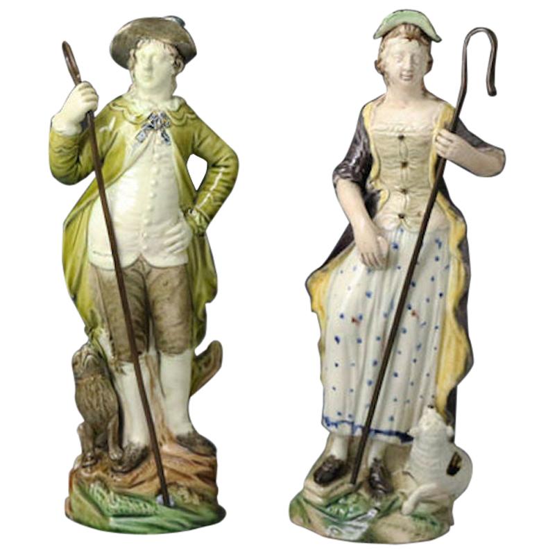 Pair of Pottery Figures of a Shepherd and Shepherdess by Ralph Wood Pottery For Sale