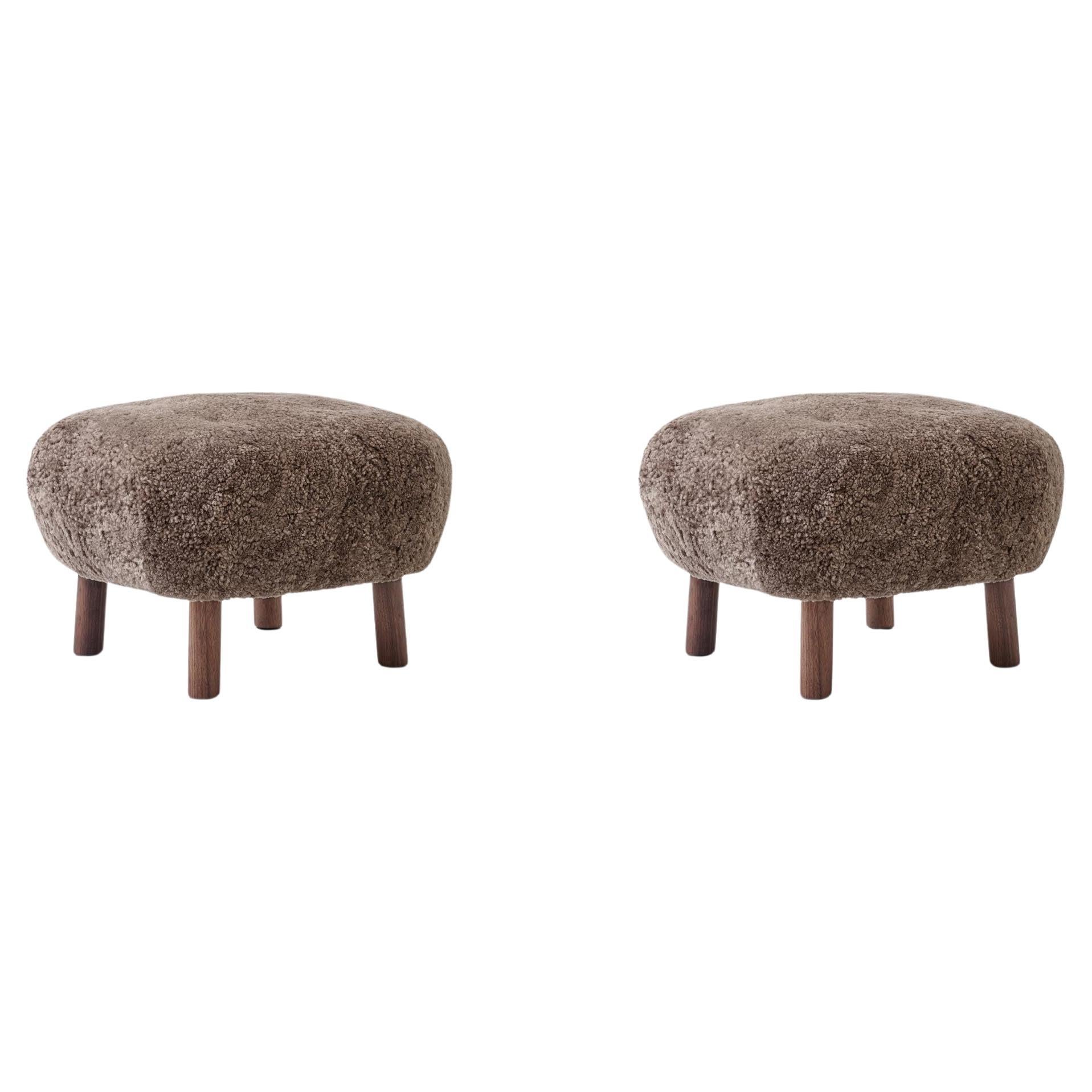 Pair of Pouf ATD 1 in Oiled Walnut and Sheepskin Sahara by &Tradition