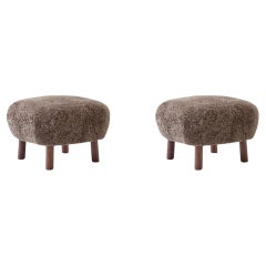 Pair of Pouf ATD 1 in Oiled Walnut and Sheepskin Sahara by &Tradition