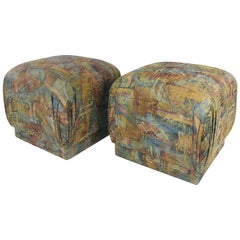 Pair of Pouf Ottomans with Plinth Base
