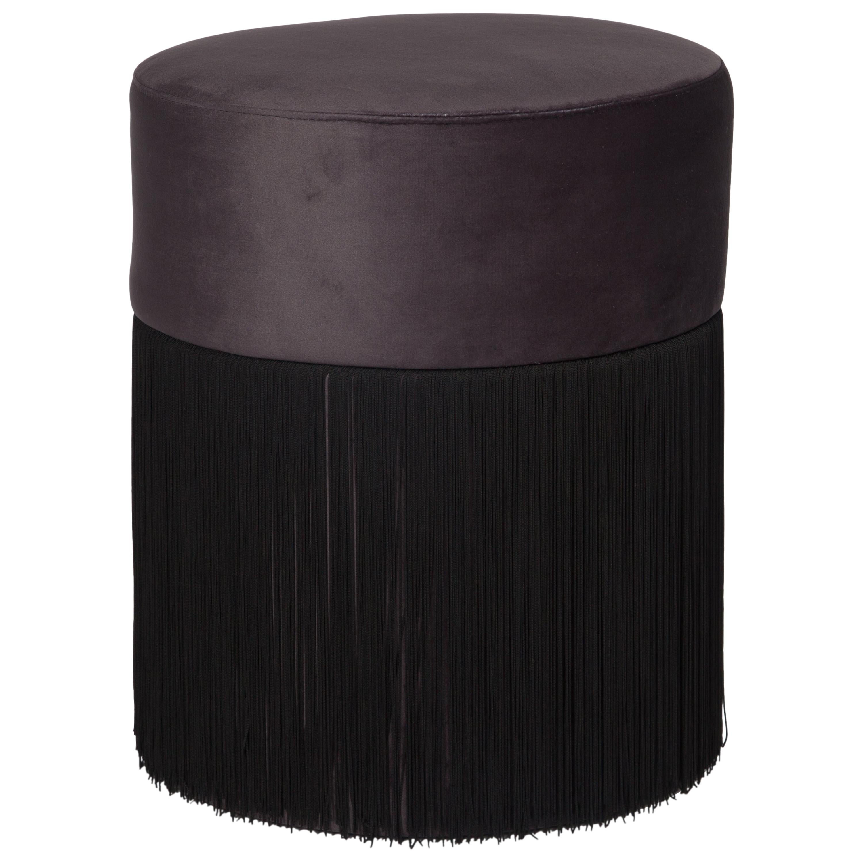 Other Pair of Pouf Pill Small and Large Black in Velvet Upholstery and Fringes For Sale